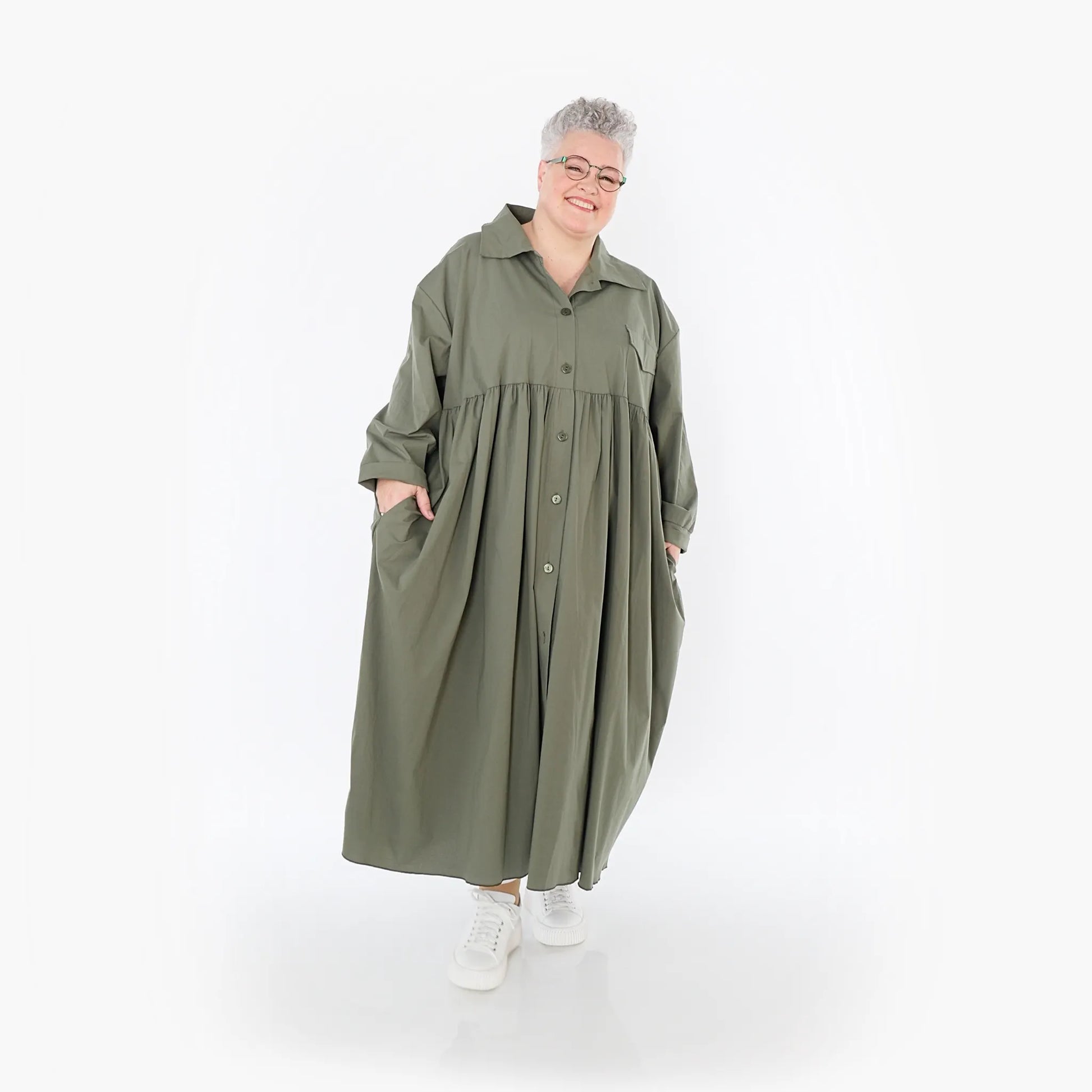  A-Form Mantel von AKH Fashion aus Baumwolle, 1482.07084, Khaki, Ausgefallen, Zeitlos