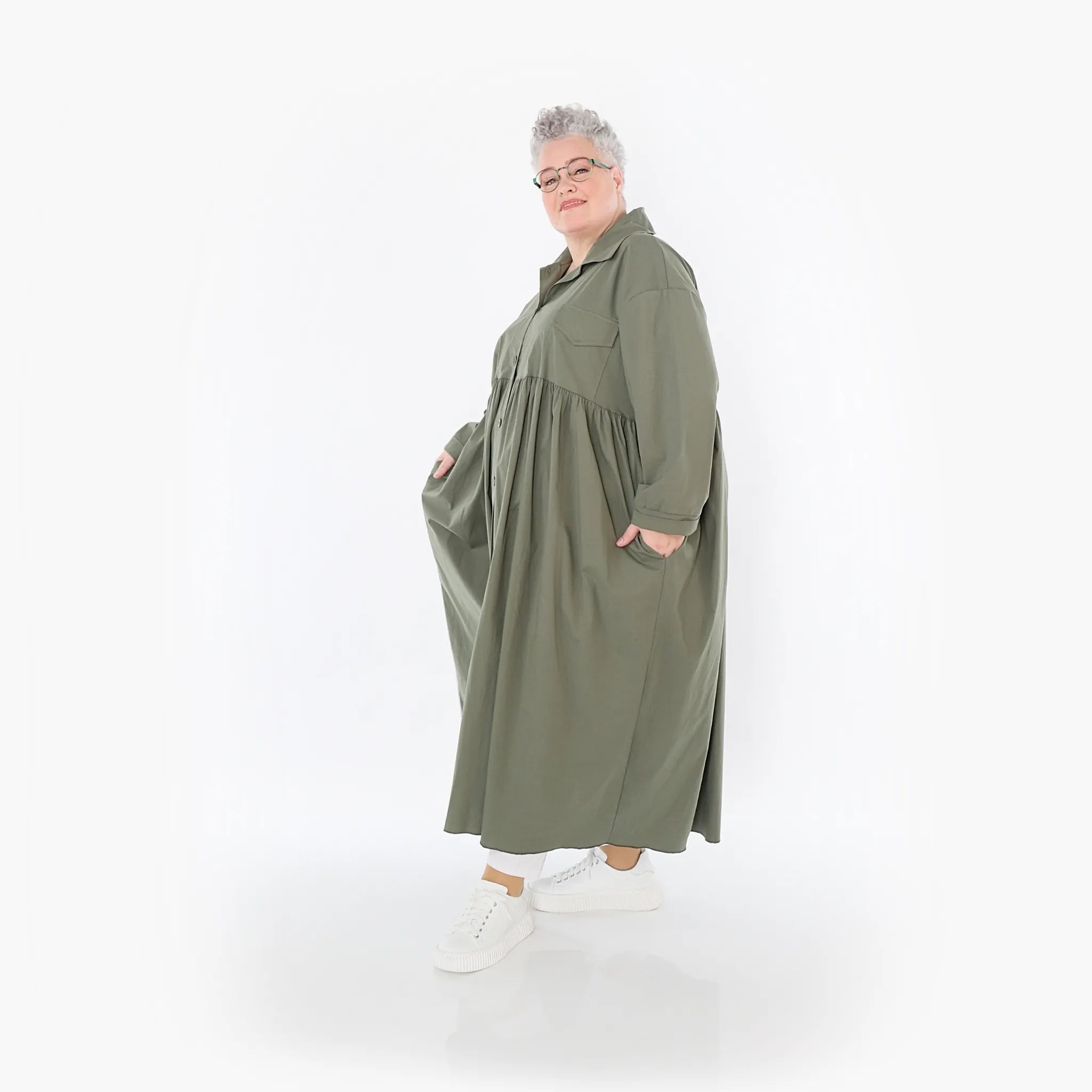  A-Form Mantel von AKH Fashion aus Baumwolle, 1482.07084, Khaki, Ausgefallen, Zeitlos