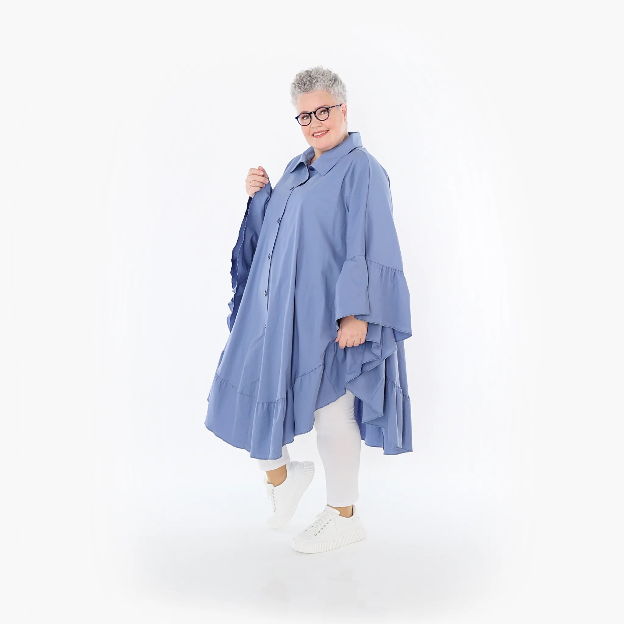  AKH Fashion Bluse in gerundeter Form, aus Baumwolle, 1482.07085, Azurblau, Ausgefallen