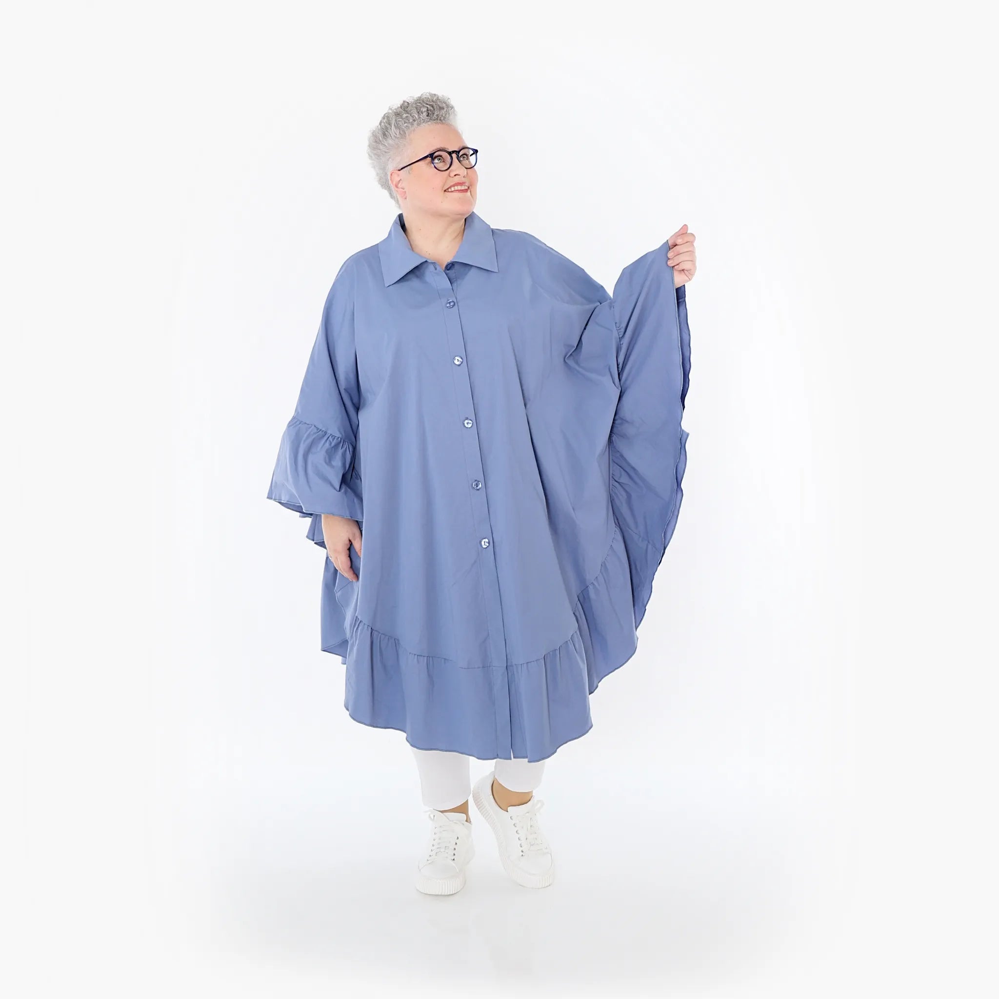  AKH Fashion Bluse in gerundeter Form, aus Baumwolle, 1482.07085, Azurblau, Ausgefallen