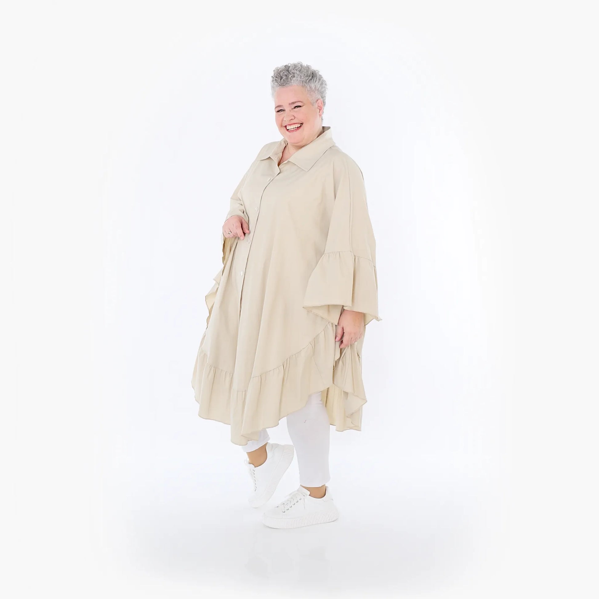  AKH Fashion Bluse in gerundeter Form, aus Baumwolle, 1482.07085, Beige, Ausgefallen