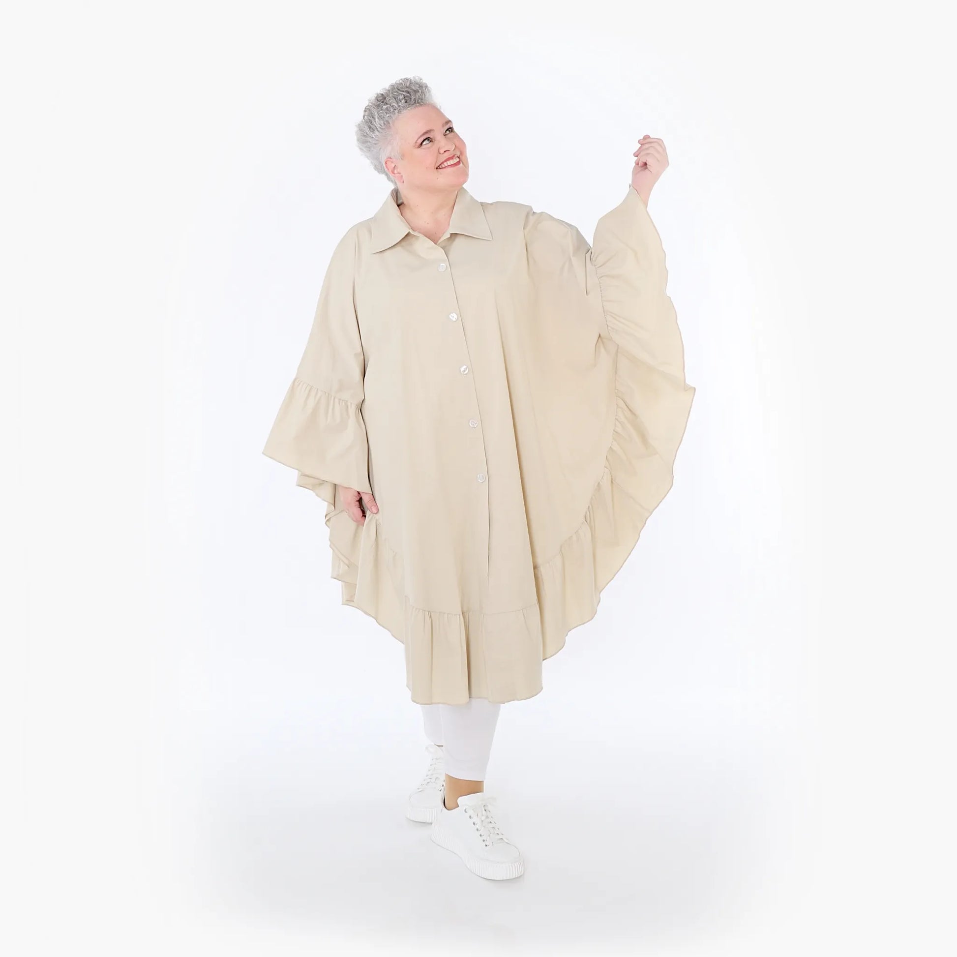  AKH Fashion Bluse in gerundeter Form, aus Baumwolle, 1482.07085, Beige, Ausgefallen