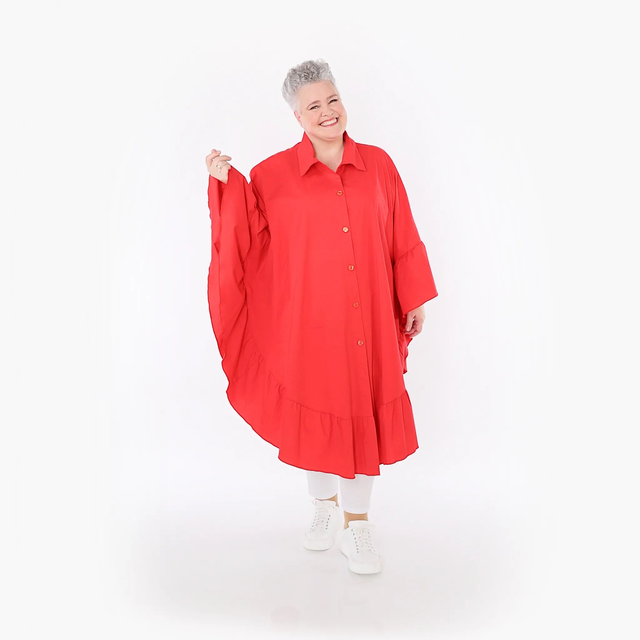  AKH Fashion Bluse in gerundeter Form, aus Baumwolle, 1482.07085, Rot, Ausgefallen, Zeitlos