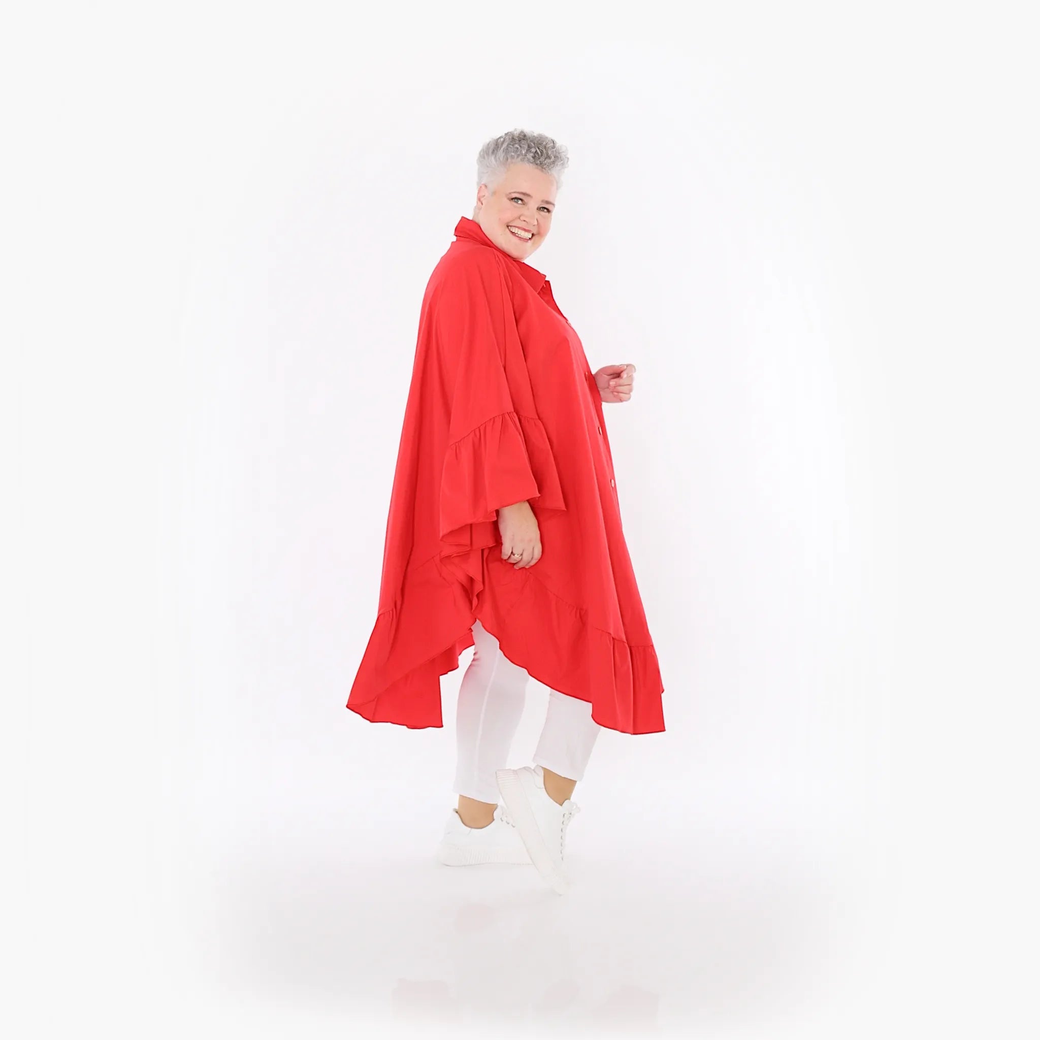  AKH Fashion Bluse in gerundeter Form, aus Baumwolle, 1482.07085, Rot, Ausgefallen, Zeitlos