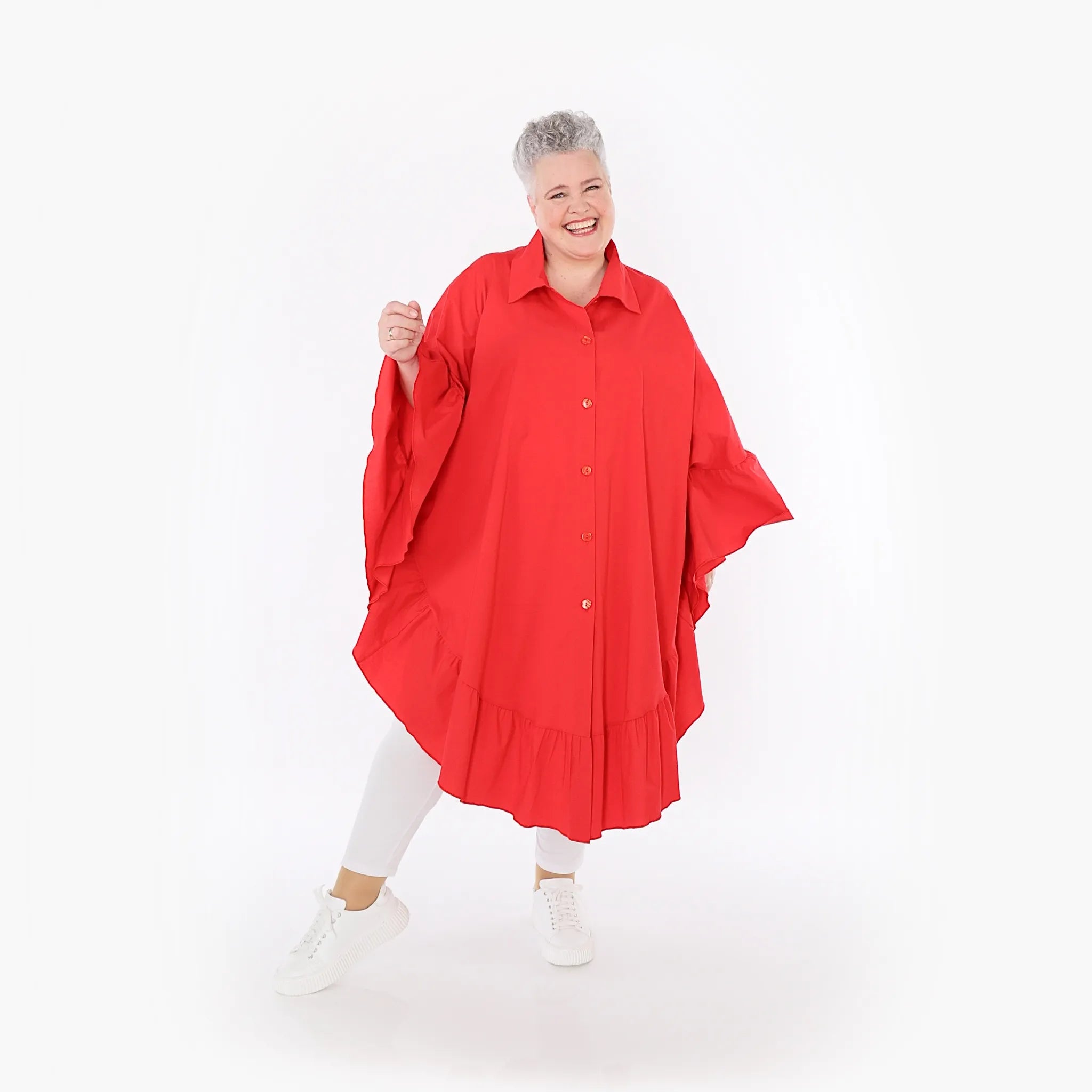 AKH Fashion Bluse in gerundeter Form, aus Baumwolle, 1482.07085, Rot, Ausgefallen, Zeitlos