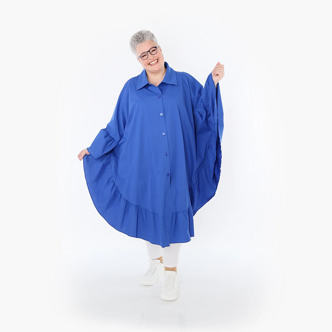 AKH Fashion Bluse in gerundeter Form, aus Baumwolle, 1482.07085, Royalblau, Ausgefallen