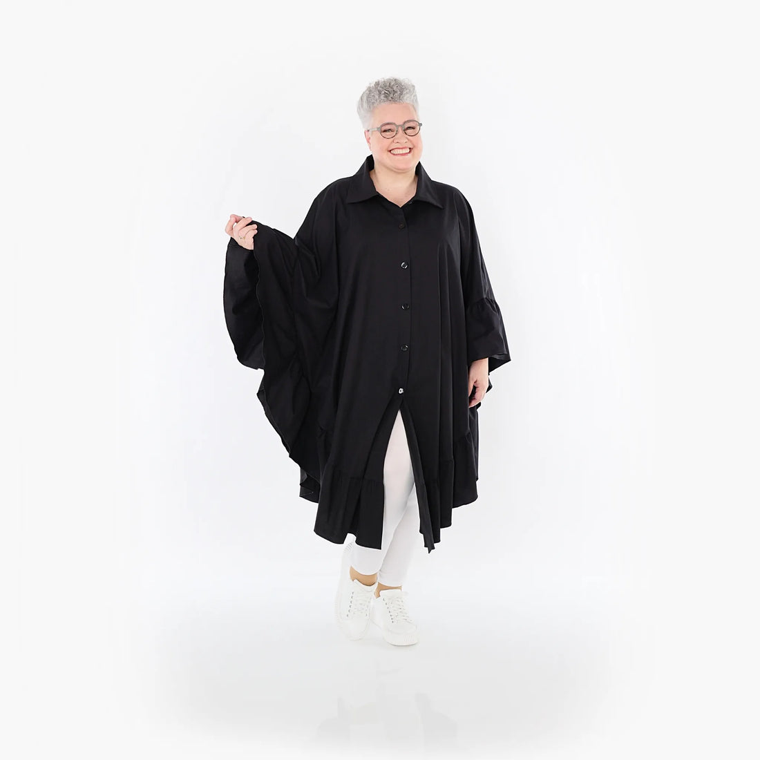  AKH Fashion Bluse in gerundeter Form, aus Baumwolle, 1482.07085, Schwarz, Ausgefallen
