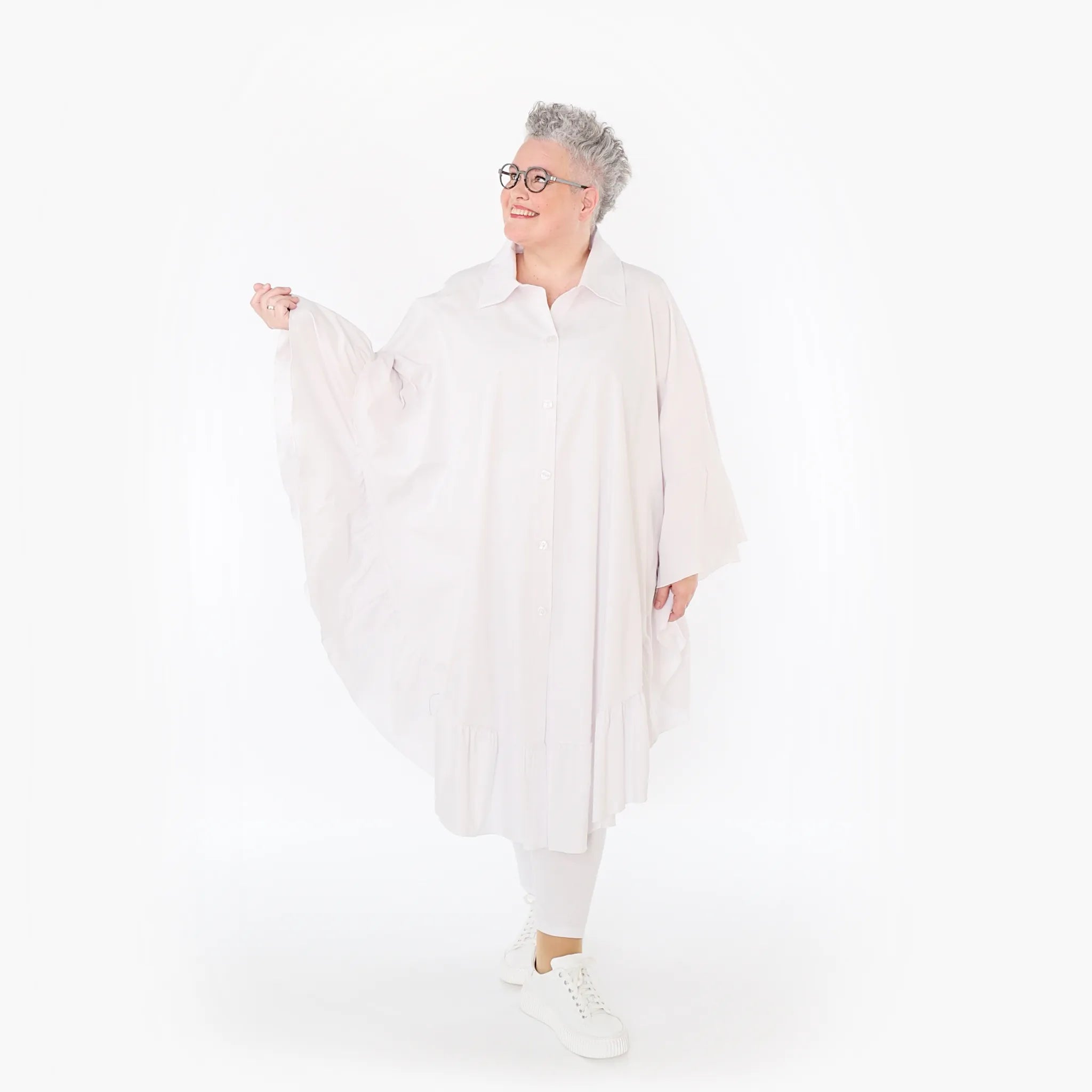  AKH Fashion Bluse in gerundeter Form, aus Baumwolle, 1482.07085, Weiß, Ausgefallen, Schick