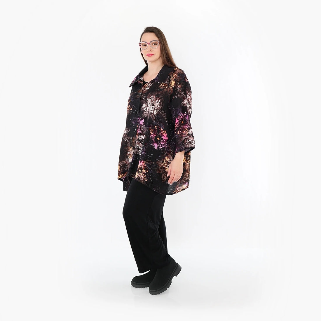  A-Form Jacke von AKH Fashion aus Viskose, 1491.07090, Schwarz/Fuchsia/Multi, Blumen