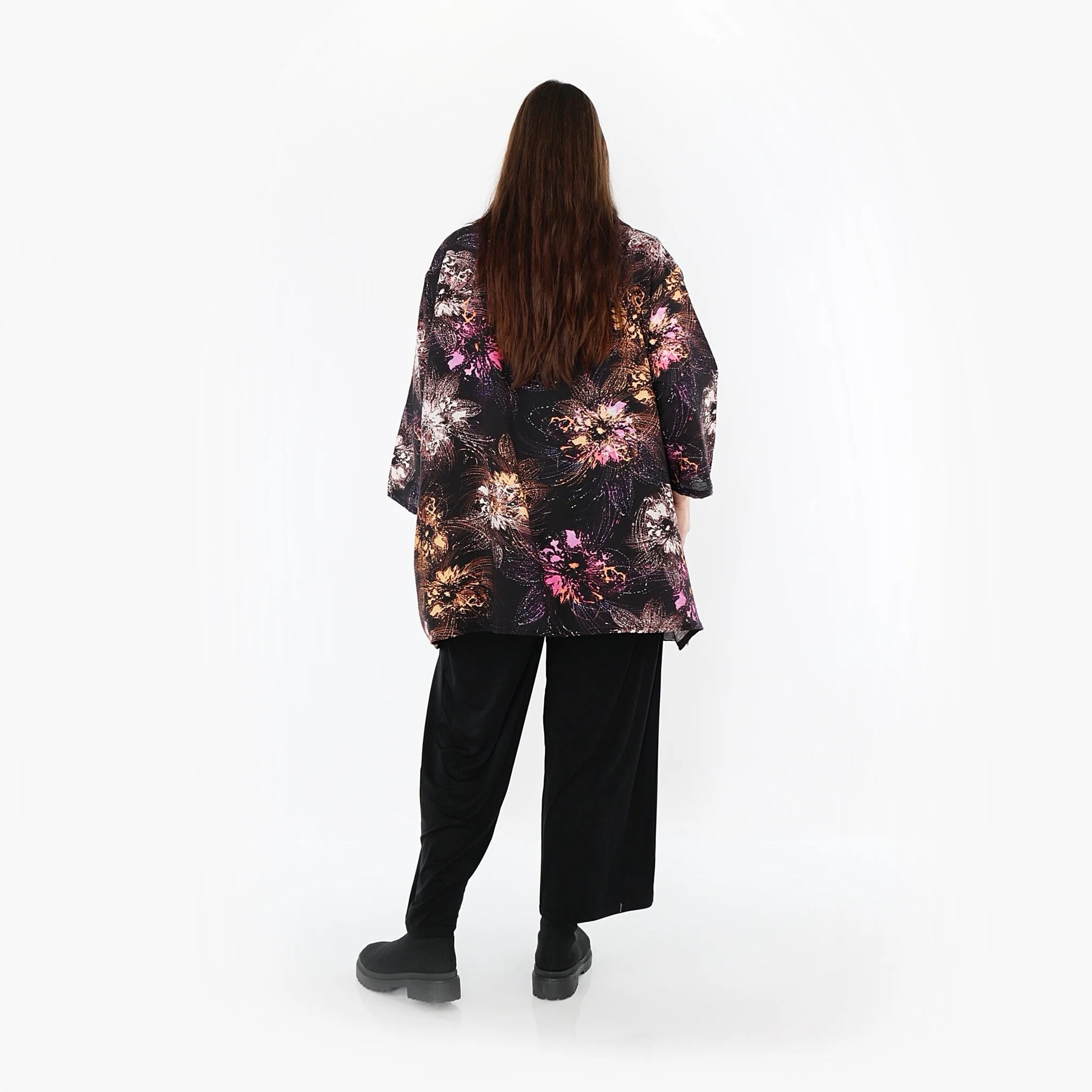  A-Form Jacke von AKH Fashion aus Viskose, 1491.07090, Schwarz/Fuchsia/Multi, Blumen
