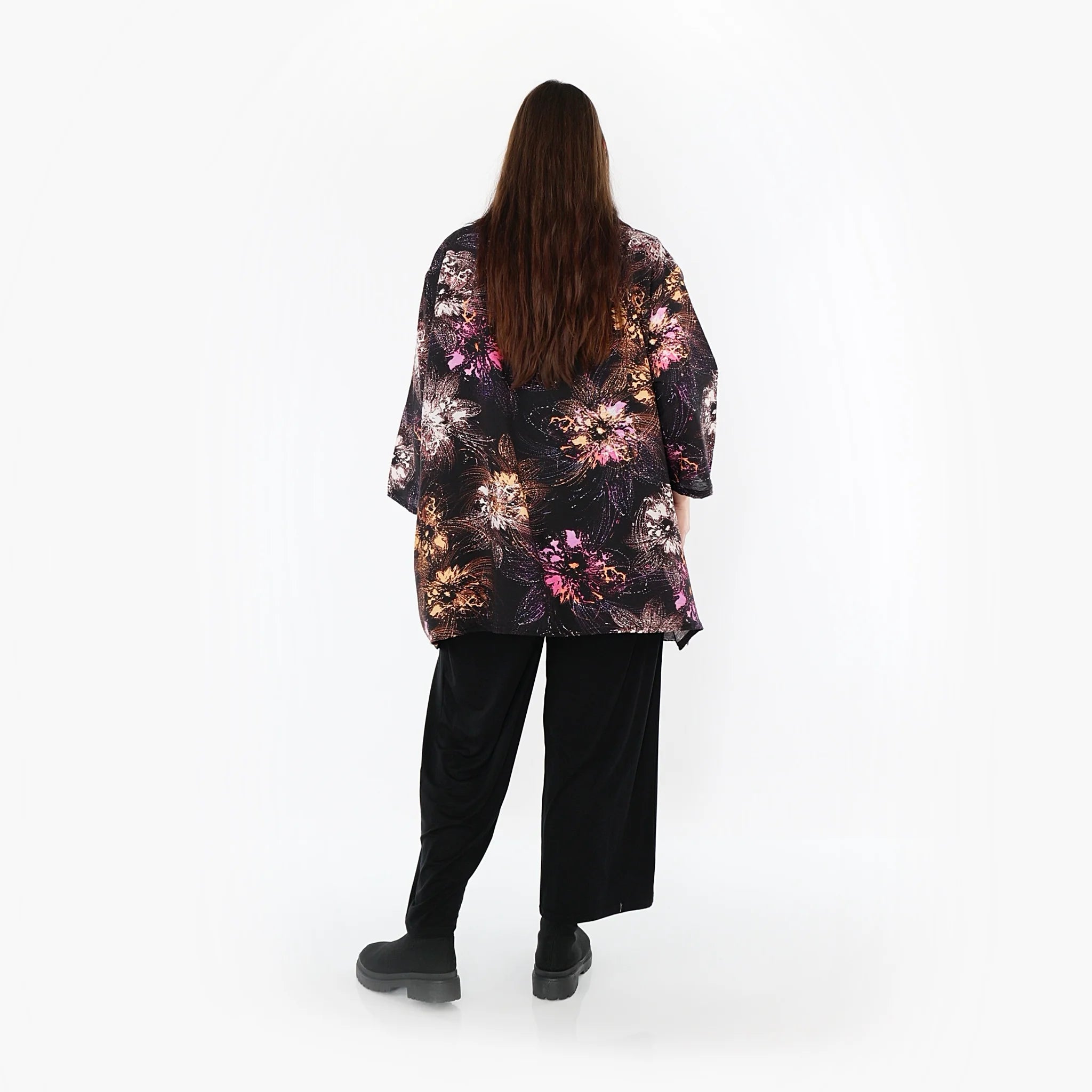  A-Form Jacke von AKH Fashion aus Viskose, 1491.07090, Schwarz/Fuchsia/Multi, Blumen