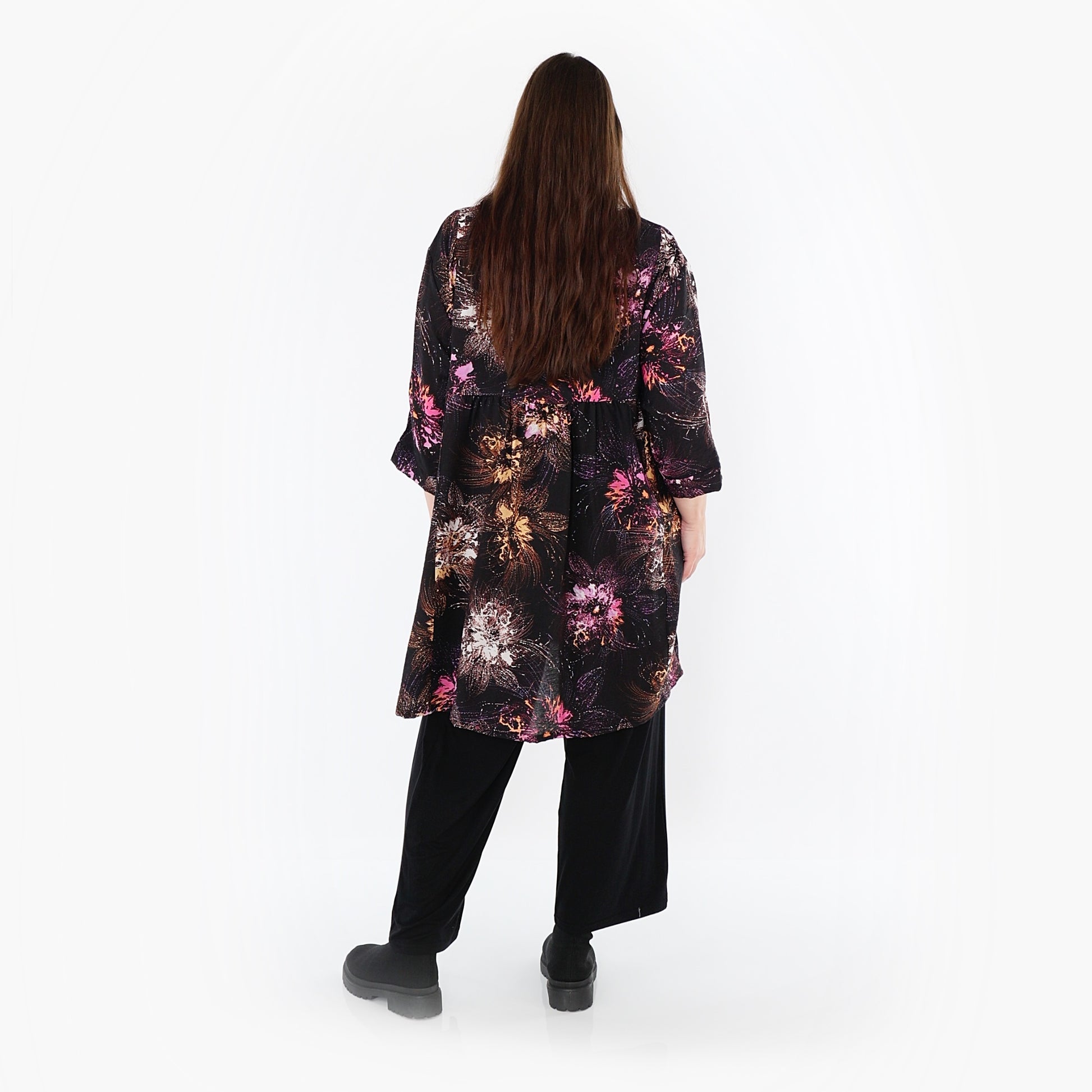  A-Form Bigshirt von AKH Fashion aus Viskose, 1491.07091, Schwarz/Fuchsia/Multi, Blumen