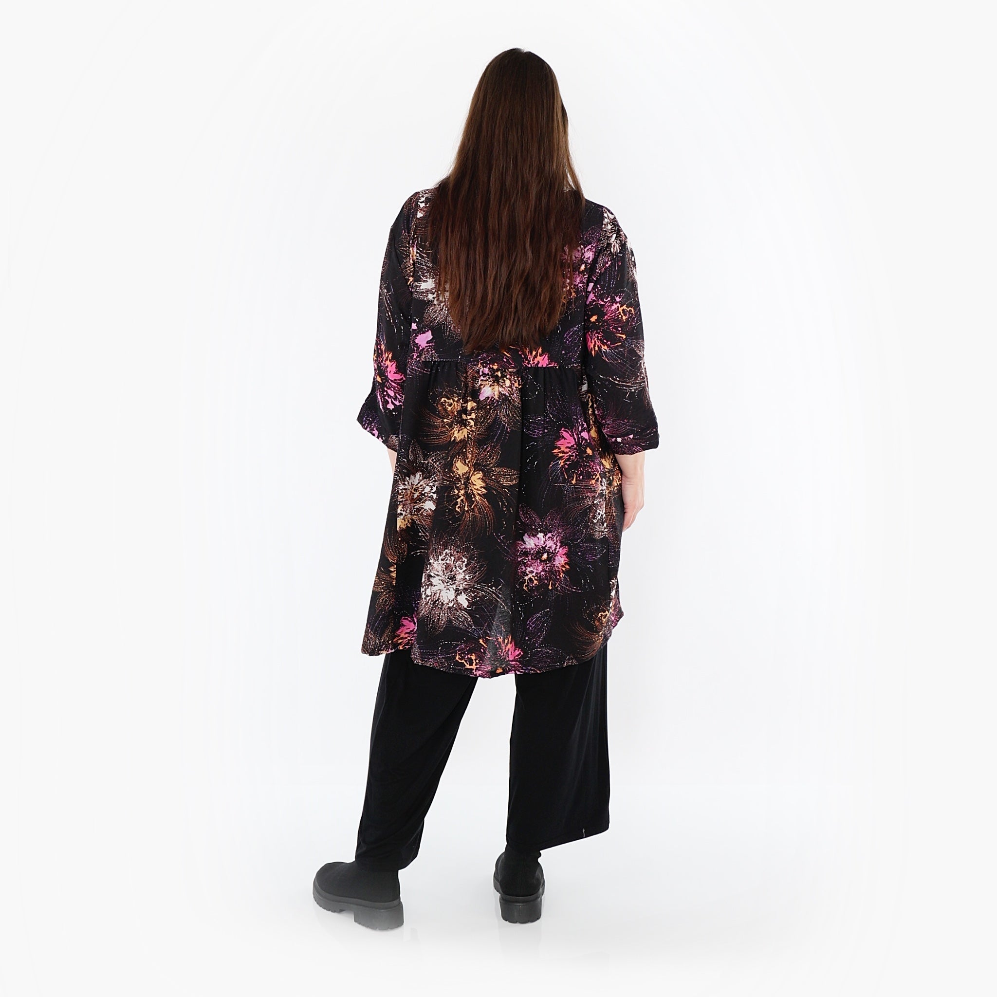  A-Form Bigshirt von AKH Fashion aus Viskose, 1491.07091, Schwarz/Fuchsia/Multi, Blumen
