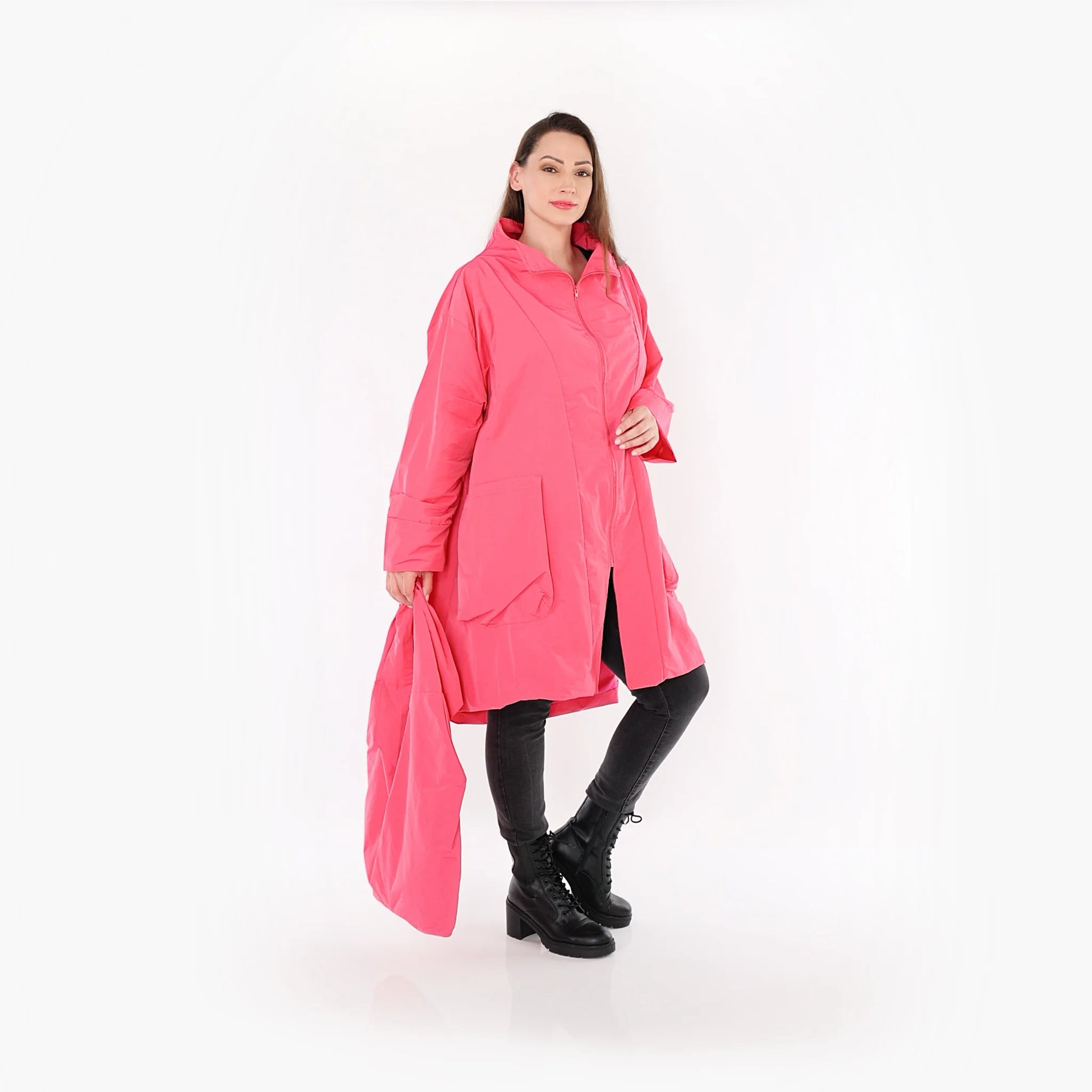  AKH Fashion Mantel in Vokuhila-Form, aus Baumwolle, 1493.02276, Pink, Ausgefallen, Zeitlos