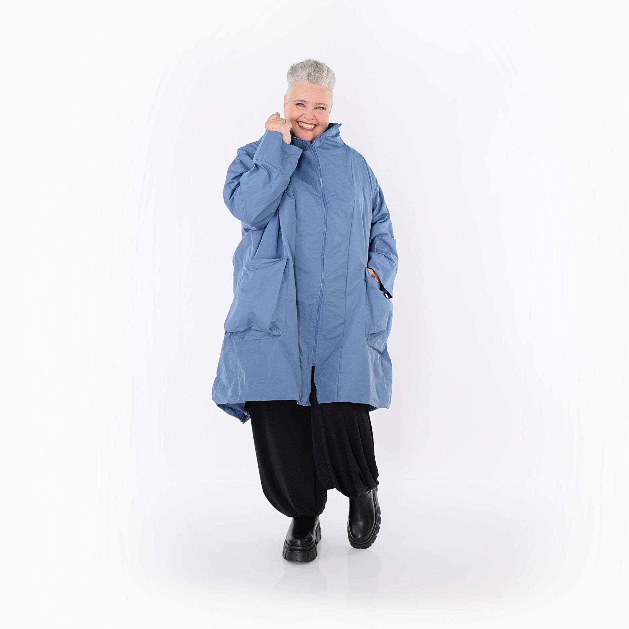  AKH Fashion Mantel in Vokuhila-Form, aus Baumwolle, 1493.02276, Azurblau, Ausgefallen