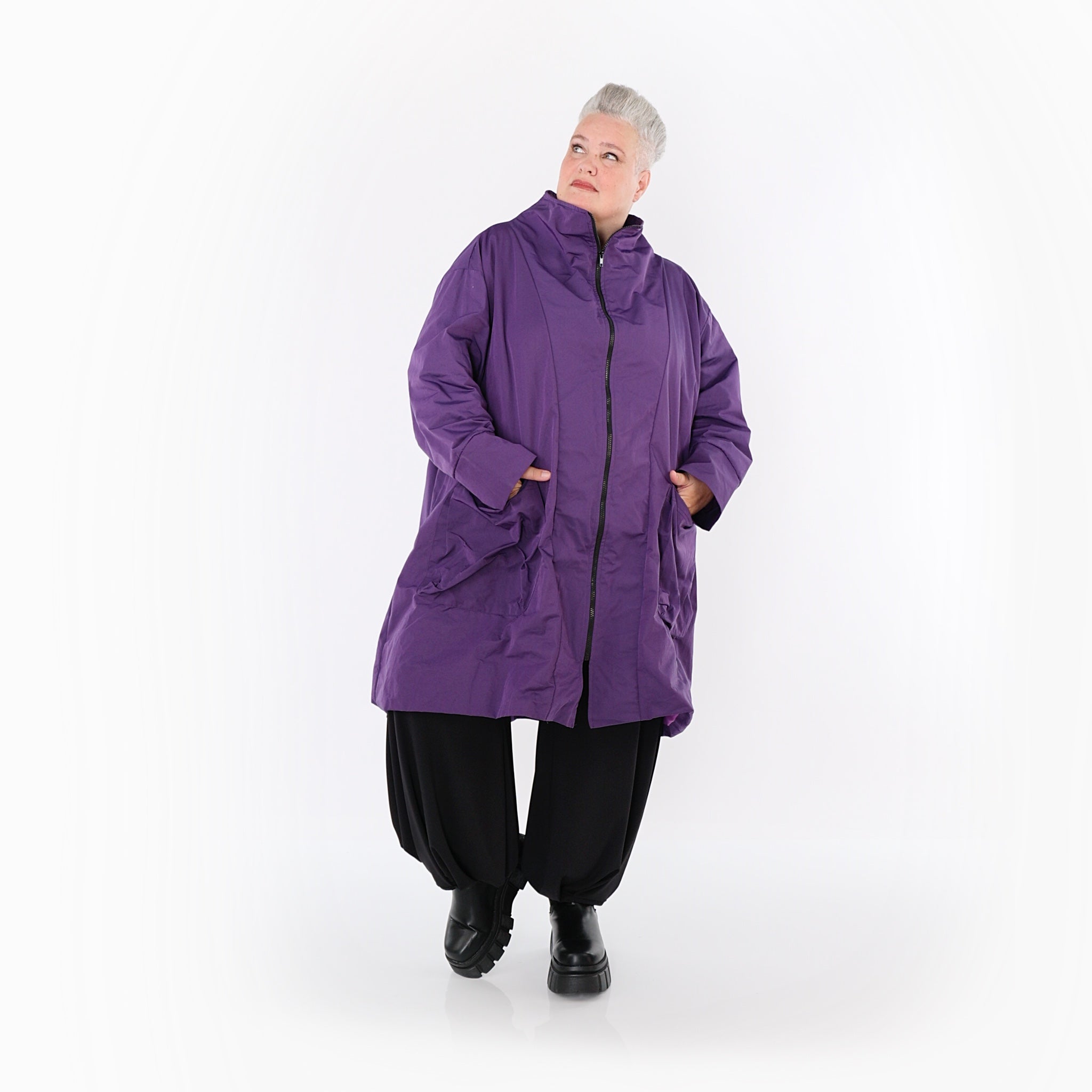  AKH Fashion Mantel in Vokuhila-Form, aus Baumwolle, 1493.02276, Violett, Ausgefallen