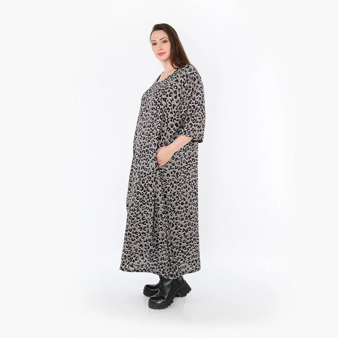  Ballonkleid von AKH Fashion aus Materialmix, 1496.01926, Grau/Schwarz/Blau, Leopard