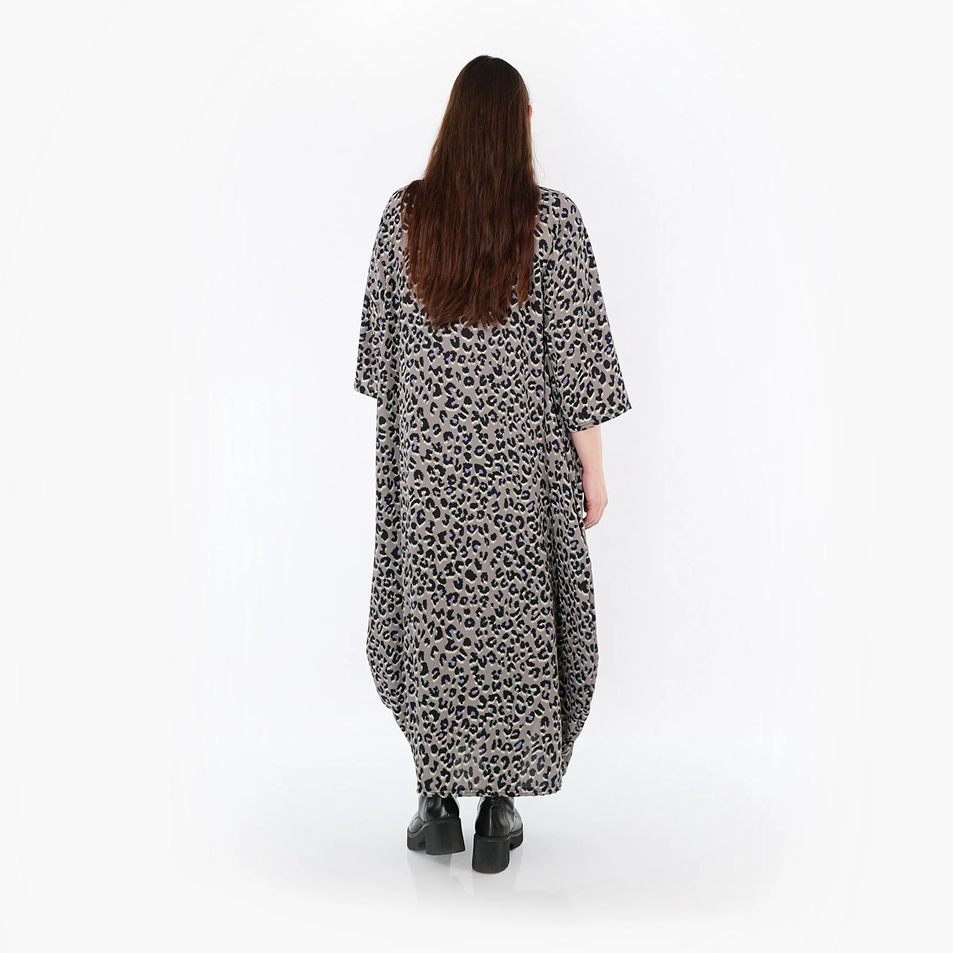  Ballonkleid von AKH Fashion aus Materialmix, 1496.01926, Grau/Schwarz/Blau, Leopard