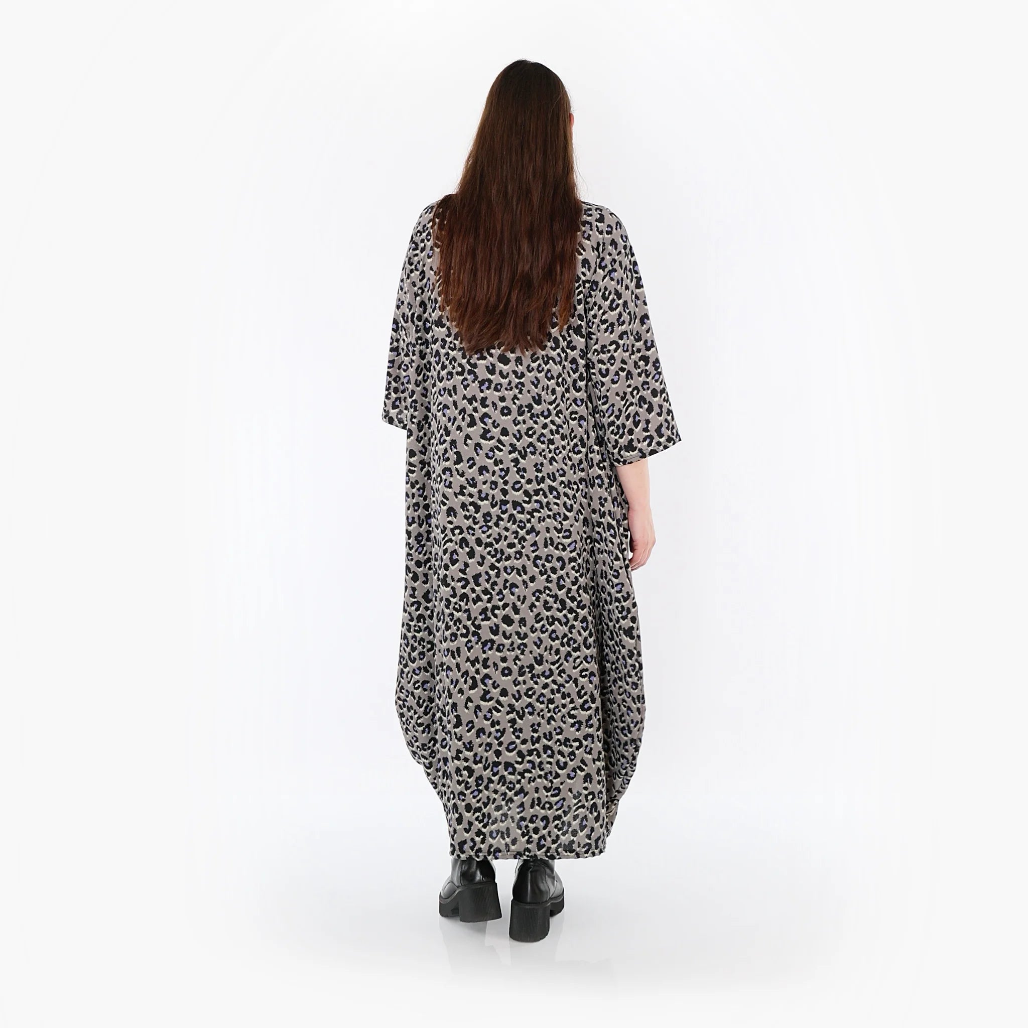 Ballonkleid von AKH Fashion aus Materialmix, 1496.01926, Grau/Schwarz/Blau, Leopard