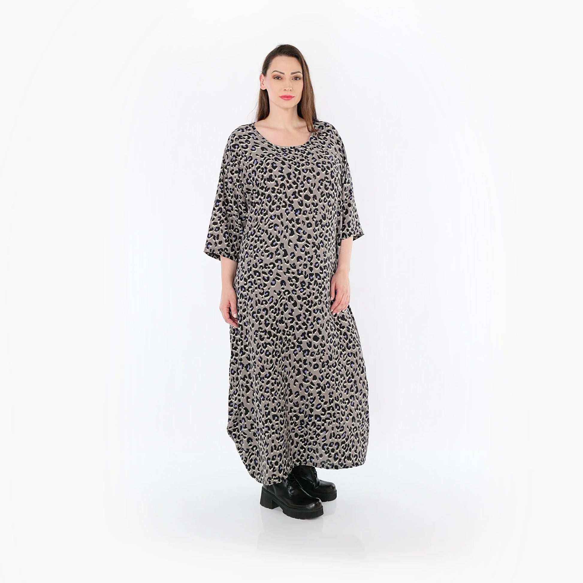  Ballonkleid von AKH Fashion aus Materialmix, 1496.01926, Grau/Schwarz/Blau, Leopard