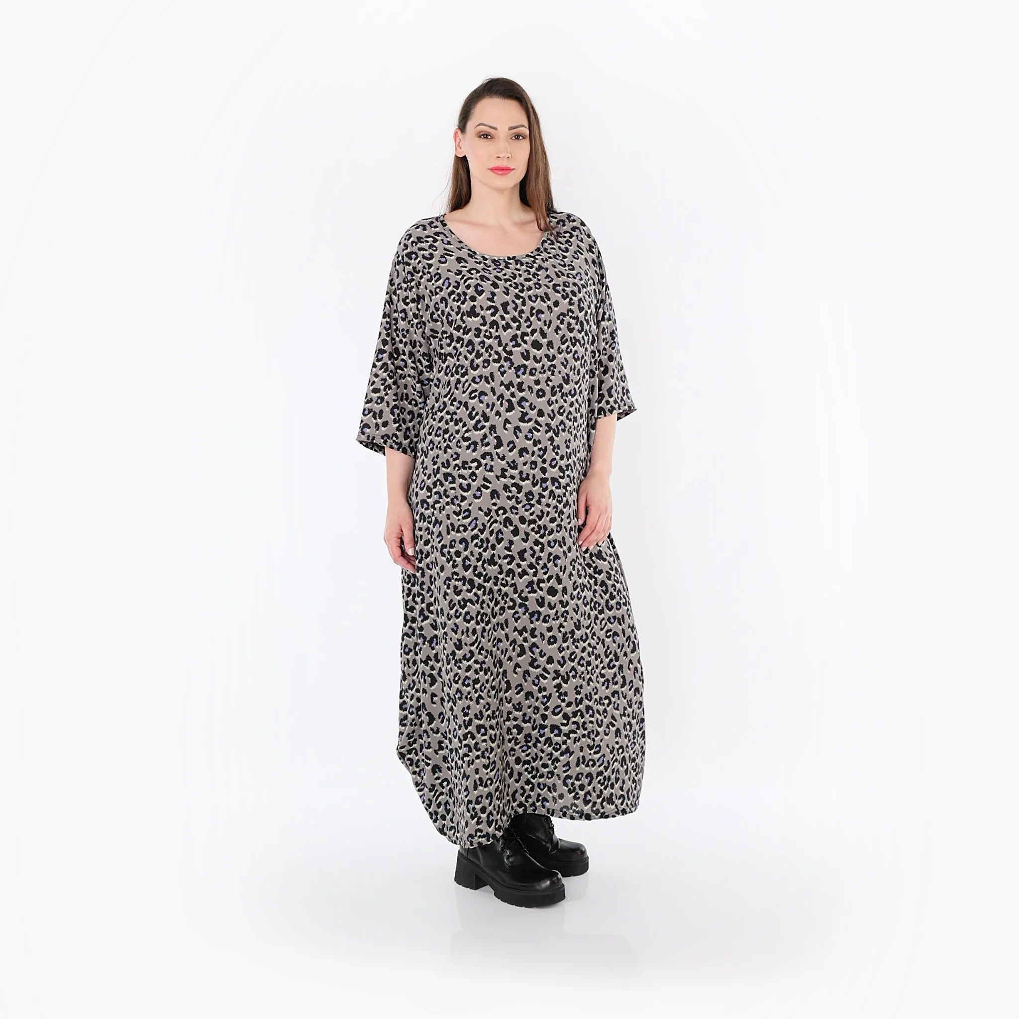  Ballonkleid von AKH Fashion aus Materialmix, 1496.01926, Grau/Schwarz/Blau, Leopard