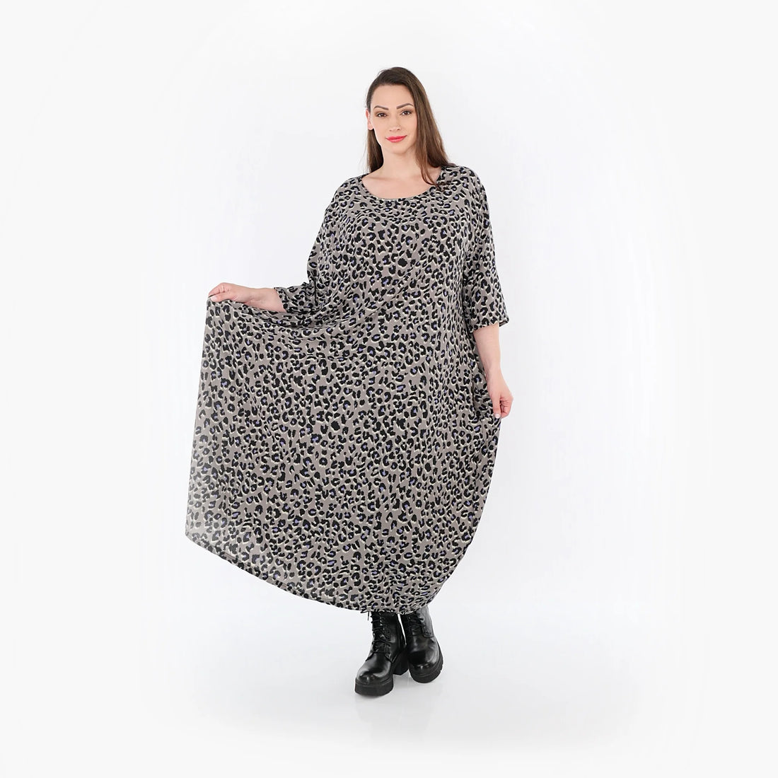  Ballonkleid von AKH Fashion aus Materialmix, 1496.01926, Grau/Schwarz/Blau, Leopard
