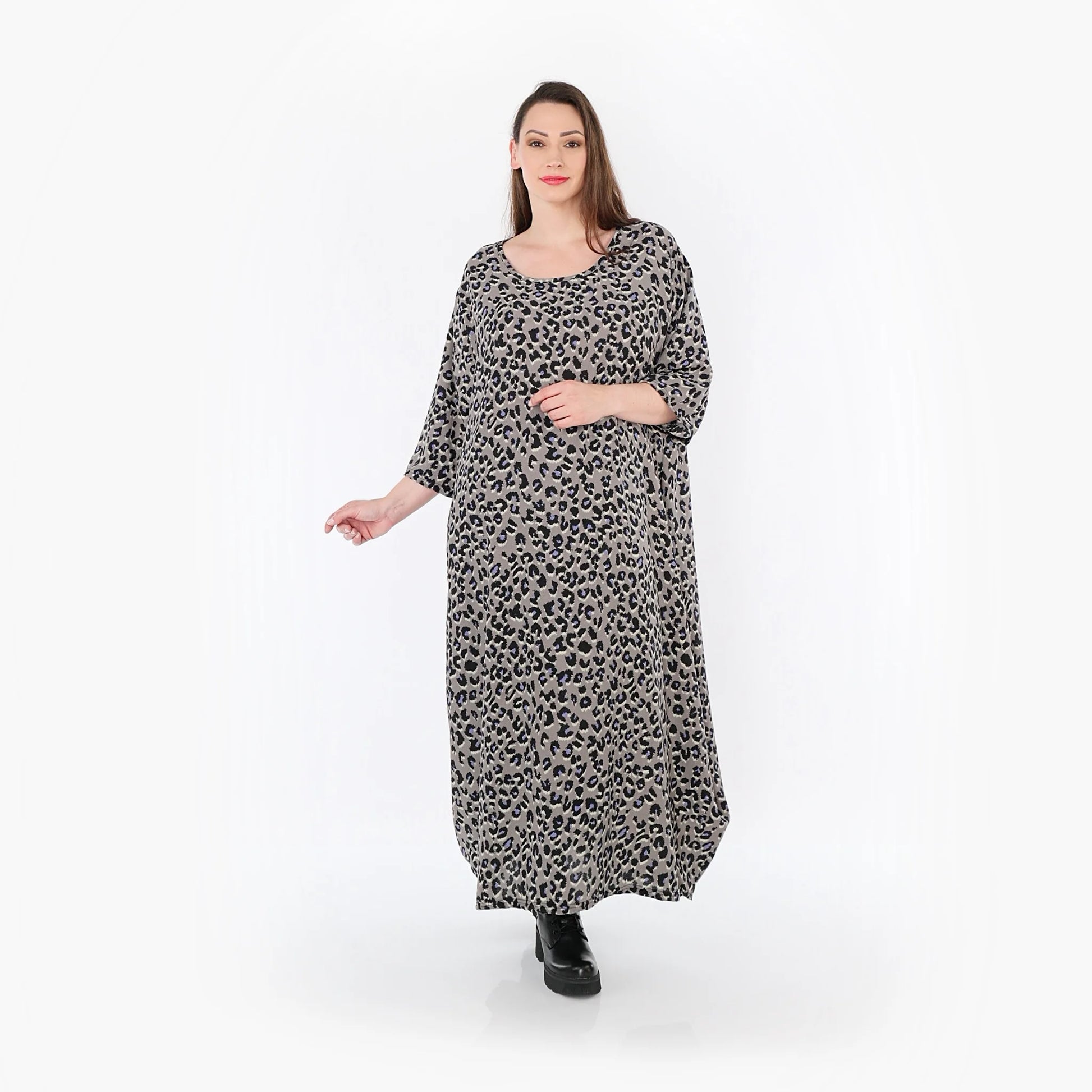  Ballonkleid von AKH Fashion aus Materialmix, 1496.01926, Grau/Schwarz/Blau, Leopard