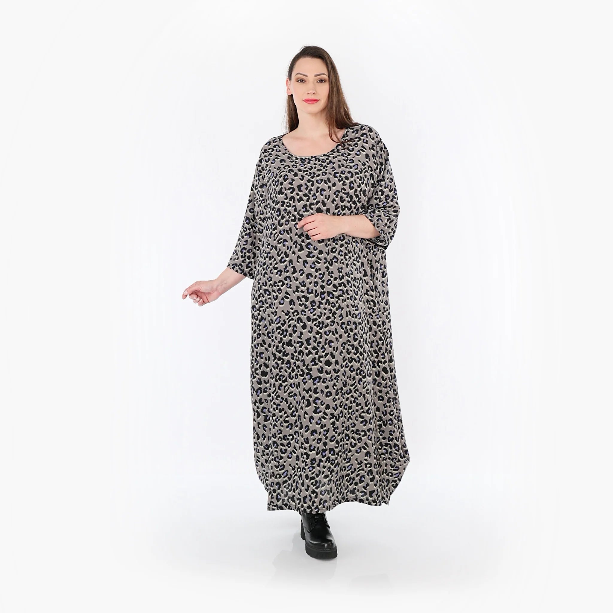  Ballonkleid von AKH Fashion aus Materialmix, 1496.01926, Grau/Schwarz/Blau, Leopard