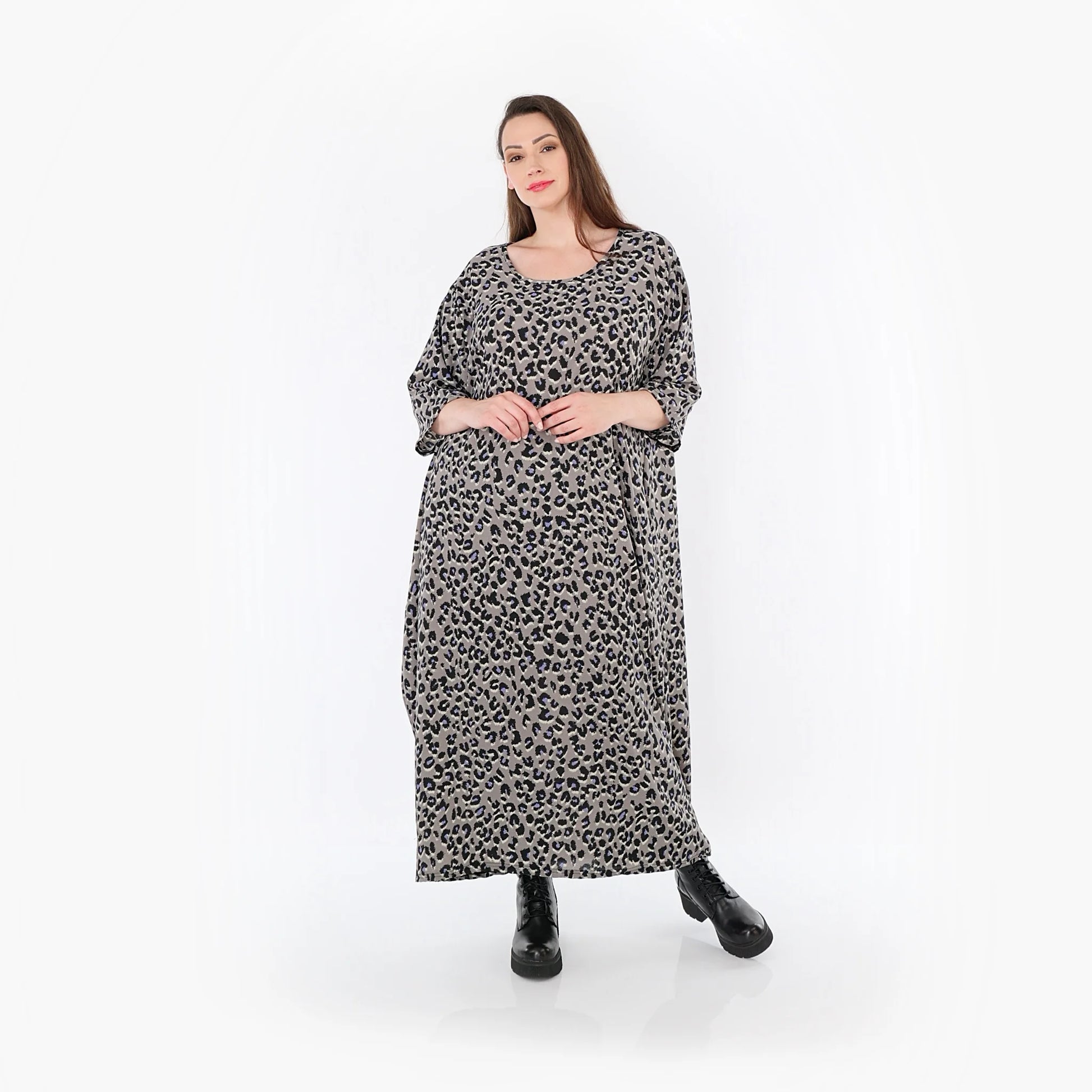  Ballonkleid von AKH Fashion aus Materialmix, 1496.01926, Grau/Schwarz/Blau, Leopard