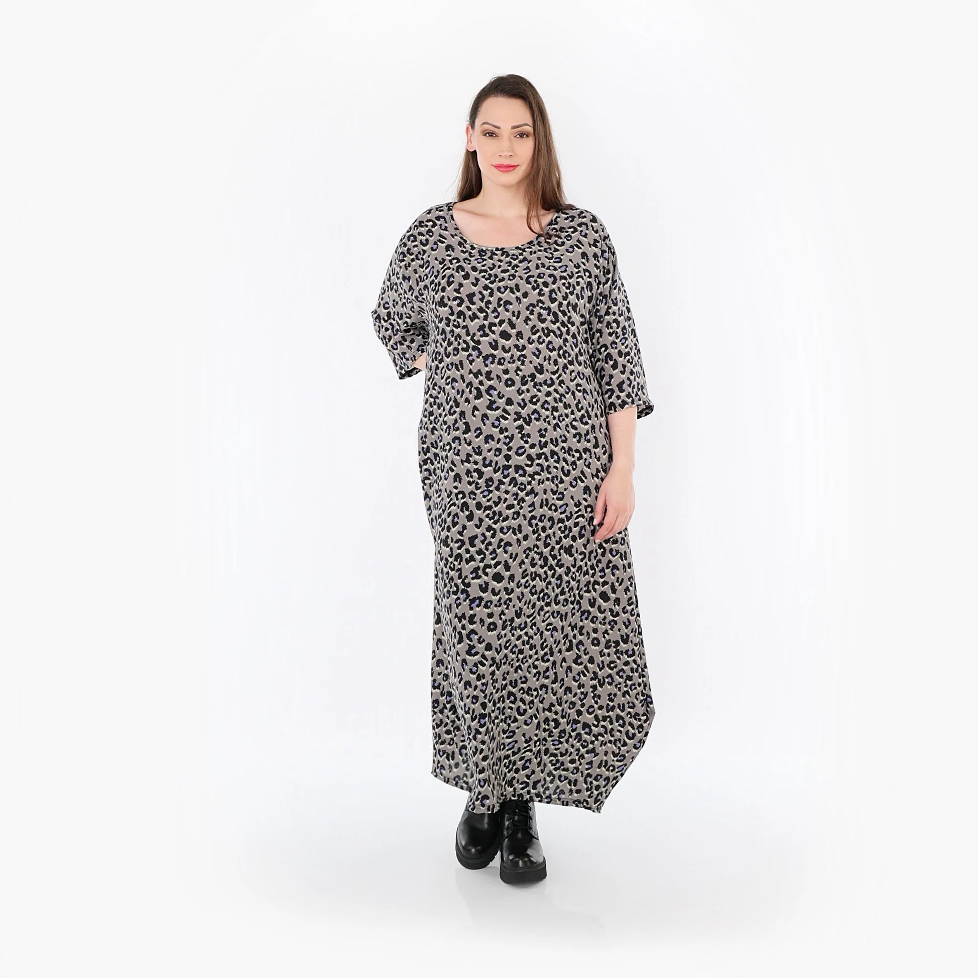  Ballonkleid von AKH Fashion aus Materialmix, 1496.01926, Grau/Schwarz/Blau, Leopard