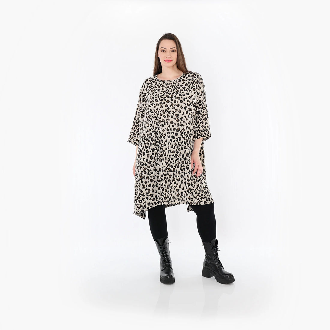  A-Form Bigshirt von AKH Fashion aus Materialmix, 1496.02666, Beige/Schwarz/Cognac, Leopard