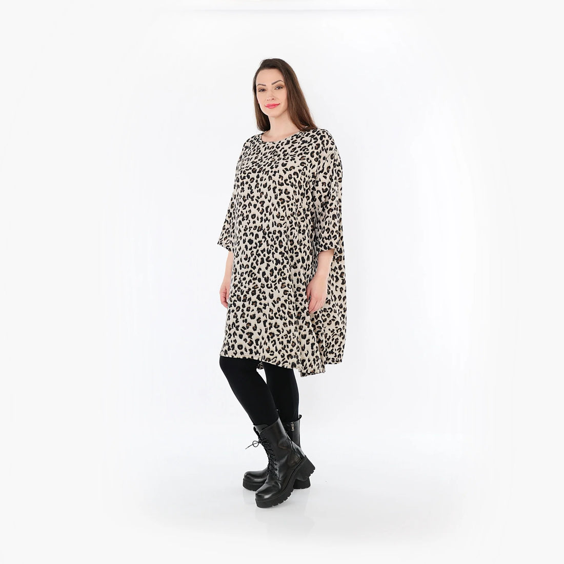  A-Form Bigshirt von AKH Fashion aus Materialmix, 1496.02666, Beige/Schwarz/Cognac, Leopard