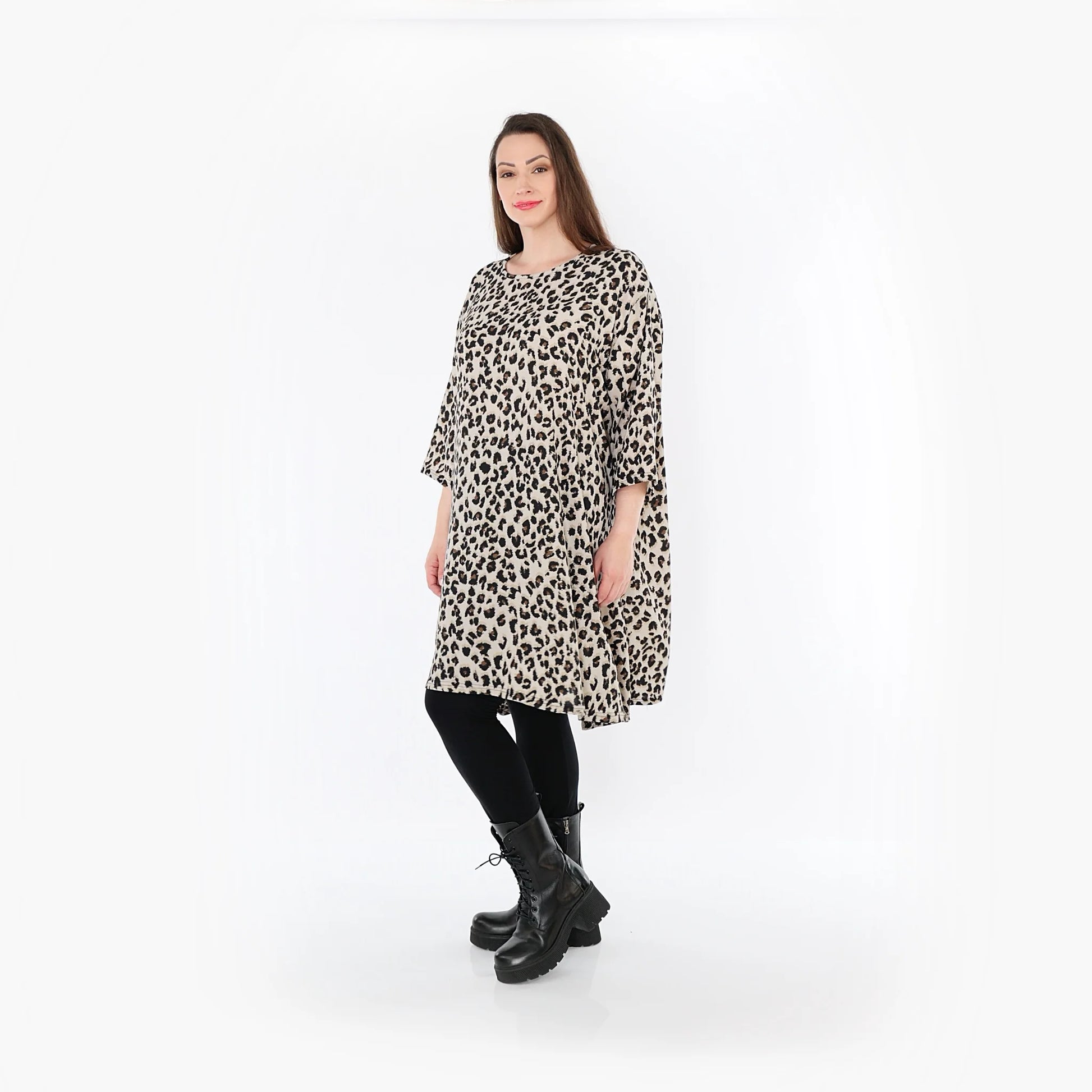  A-Form Bigshirt von AKH Fashion aus Materialmix, 1496.02666, Beige/Schwarz/Cognac, Leopard