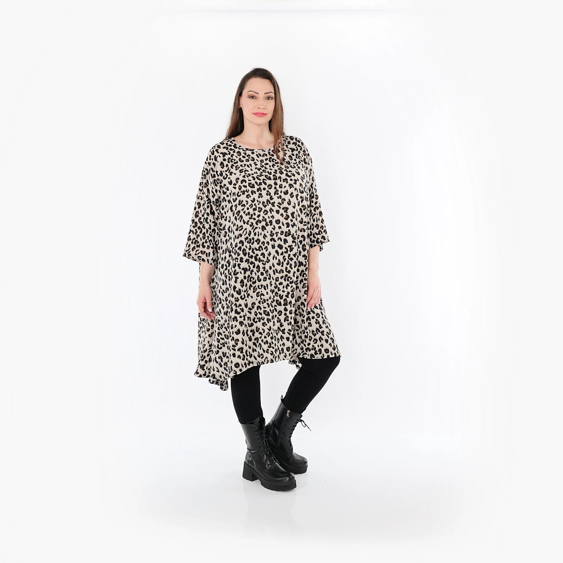  A-Form Bigshirt von AKH Fashion aus Materialmix, 1496.02666, Beige/Schwarz/Cognac, Leopard