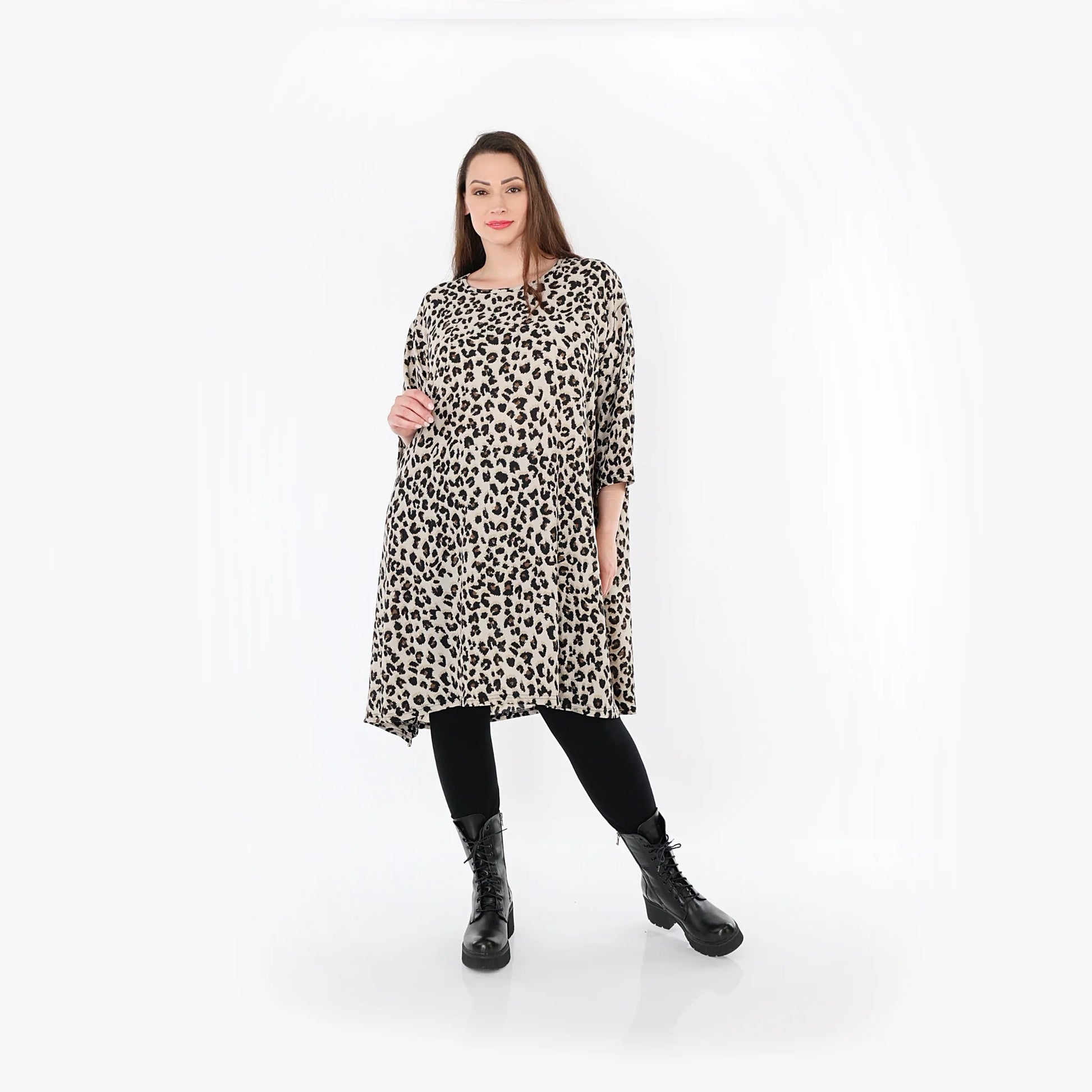  A-Form Bigshirt von AKH Fashion aus Materialmix, 1496.02666, Beige/Schwarz/Cognac, Leopard