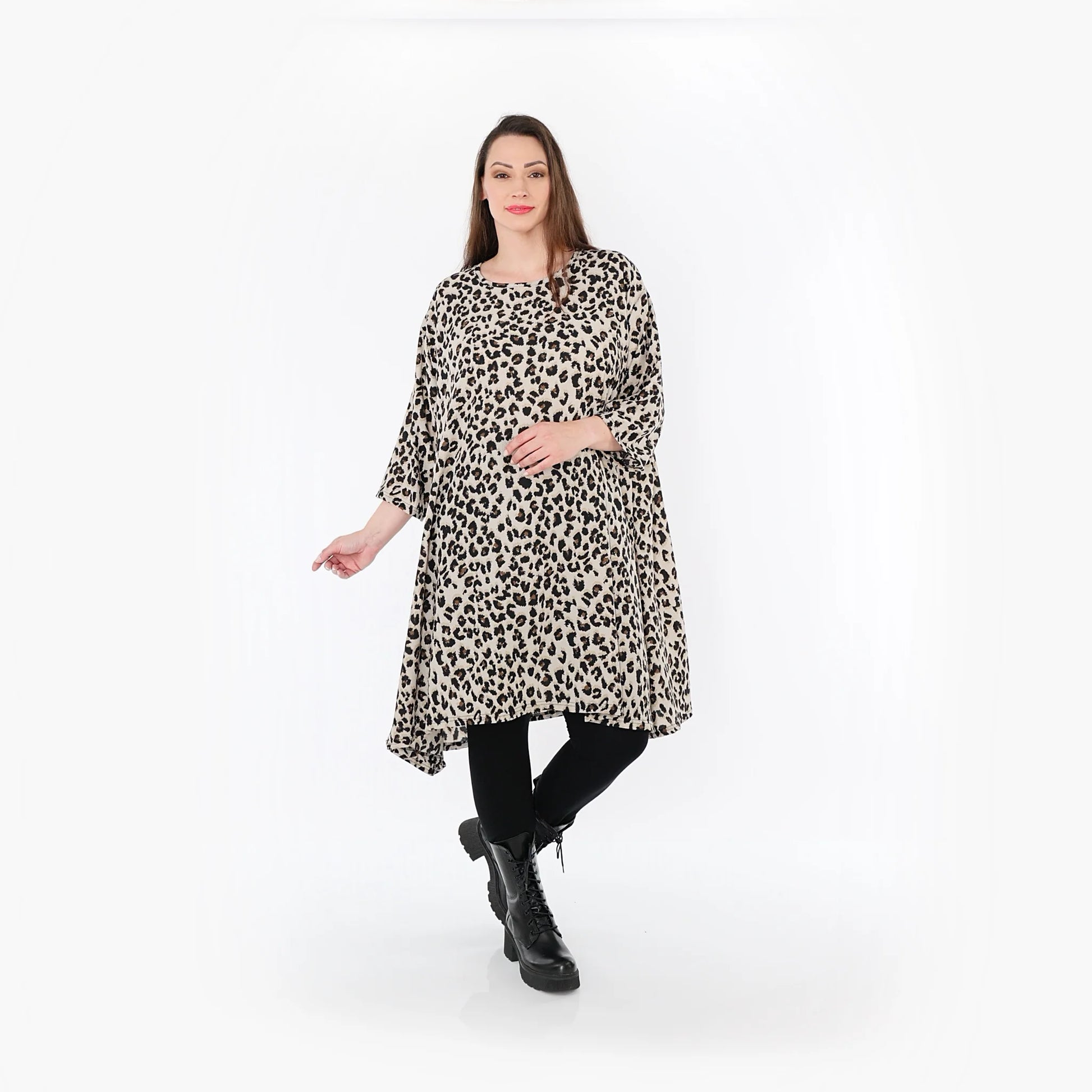  A-Form Bigshirt von AKH Fashion aus Materialmix, 1496.02666, Beige/Schwarz/Cognac, Leopard
