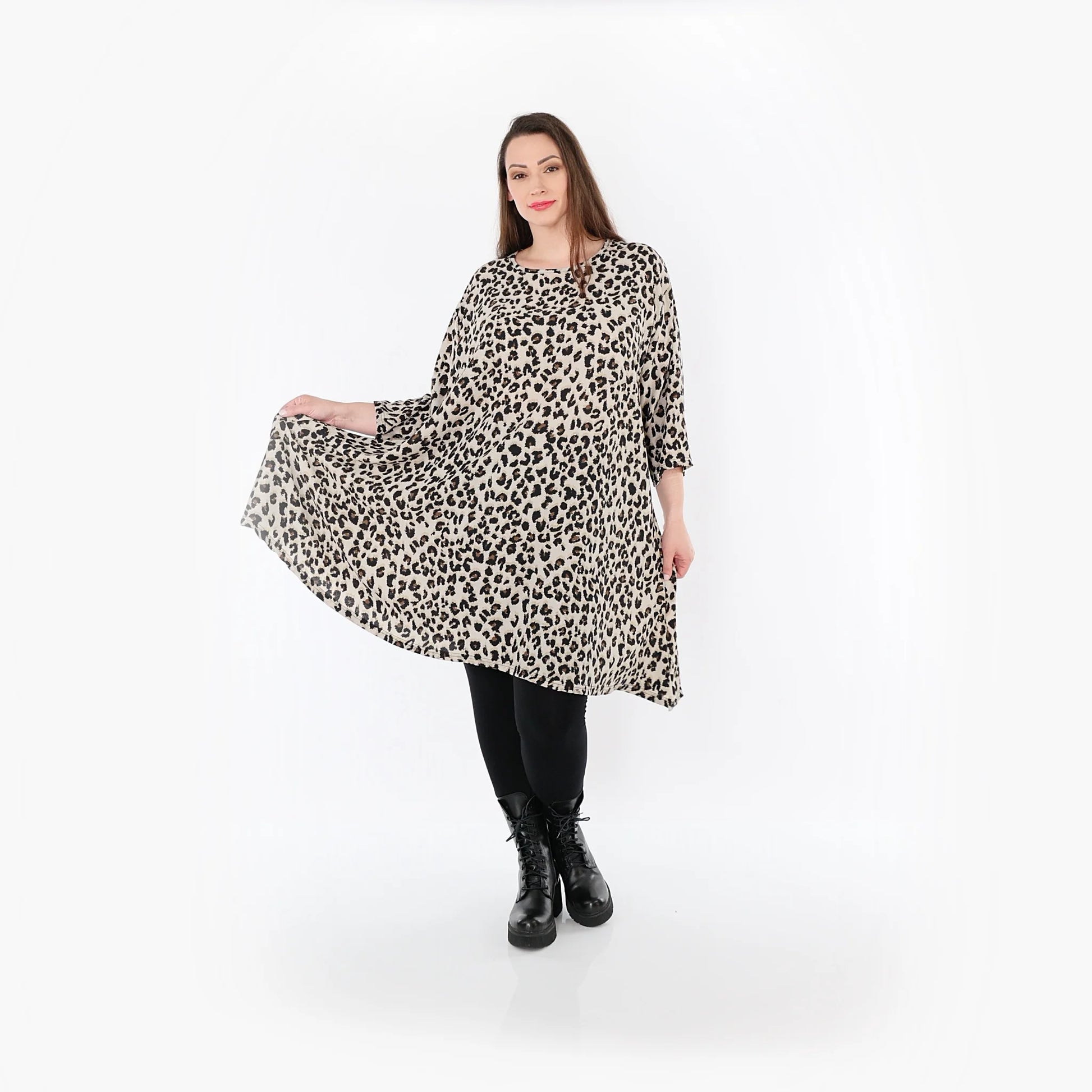  A-Form Bigshirt von AKH Fashion aus Materialmix, 1496.02666, Beige/Schwarz/Cognac, Leopard