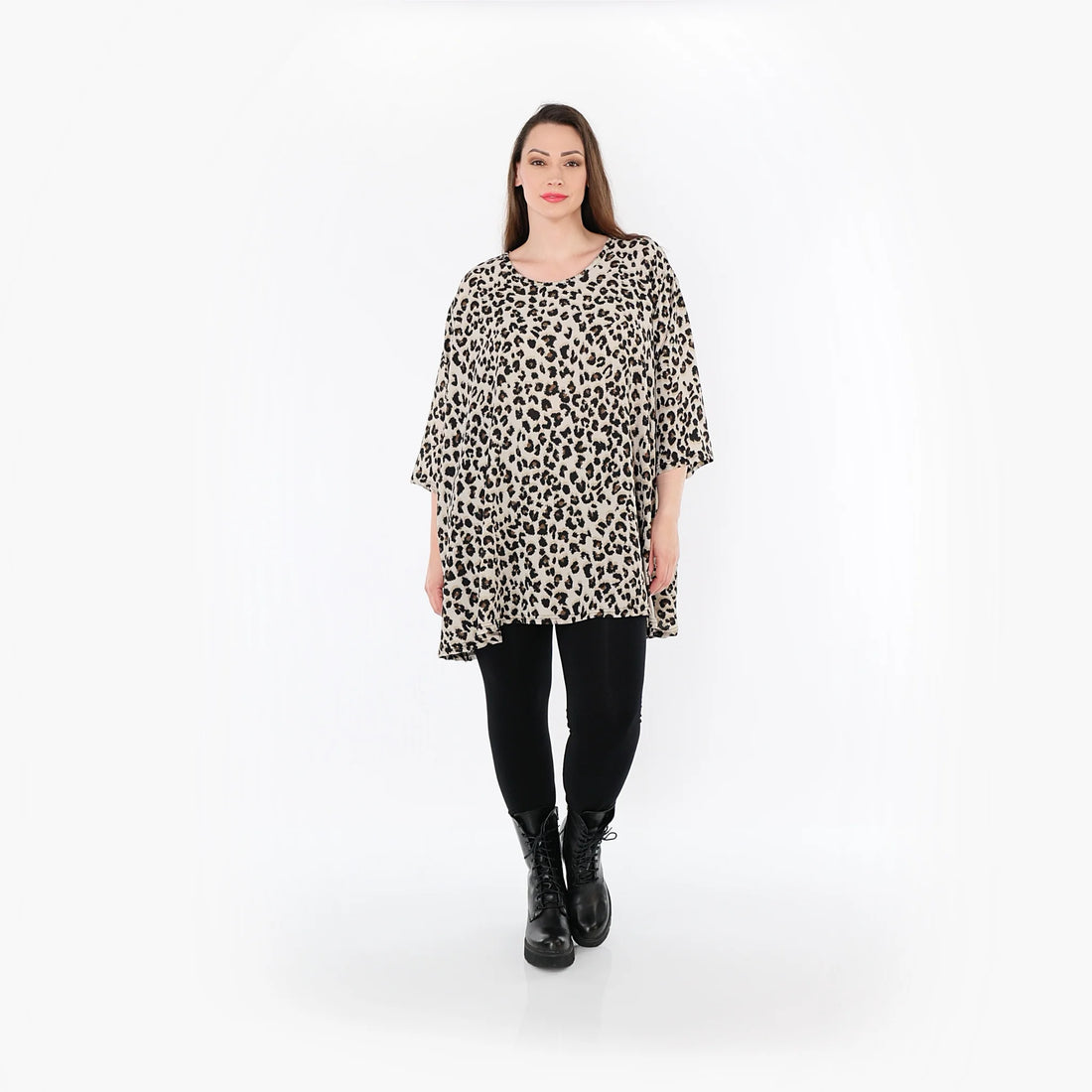  A-Form Bigshirt von AKH Fashion aus Materialmix, 1496.00593, Beige/Schwarz/Cognac, Leopard