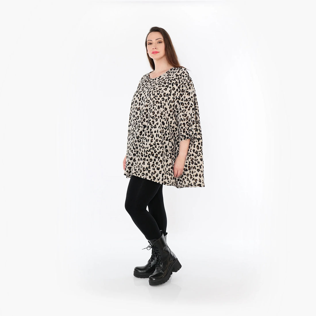  A-Form Bigshirt von AKH Fashion aus Materialmix, 1496.00593, Beige/Schwarz/Cognac, Leopard