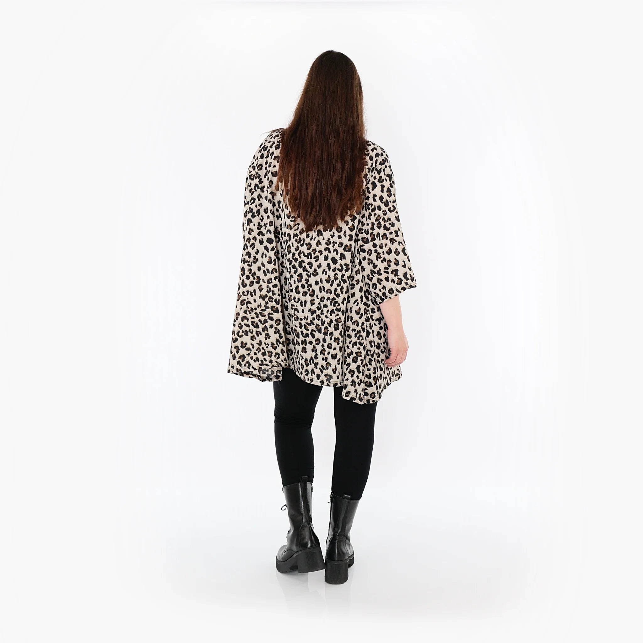  A-Form Bigshirt von AKH Fashion aus Materialmix, 1496.00593, Beige/Schwarz/Cognac, Leopard