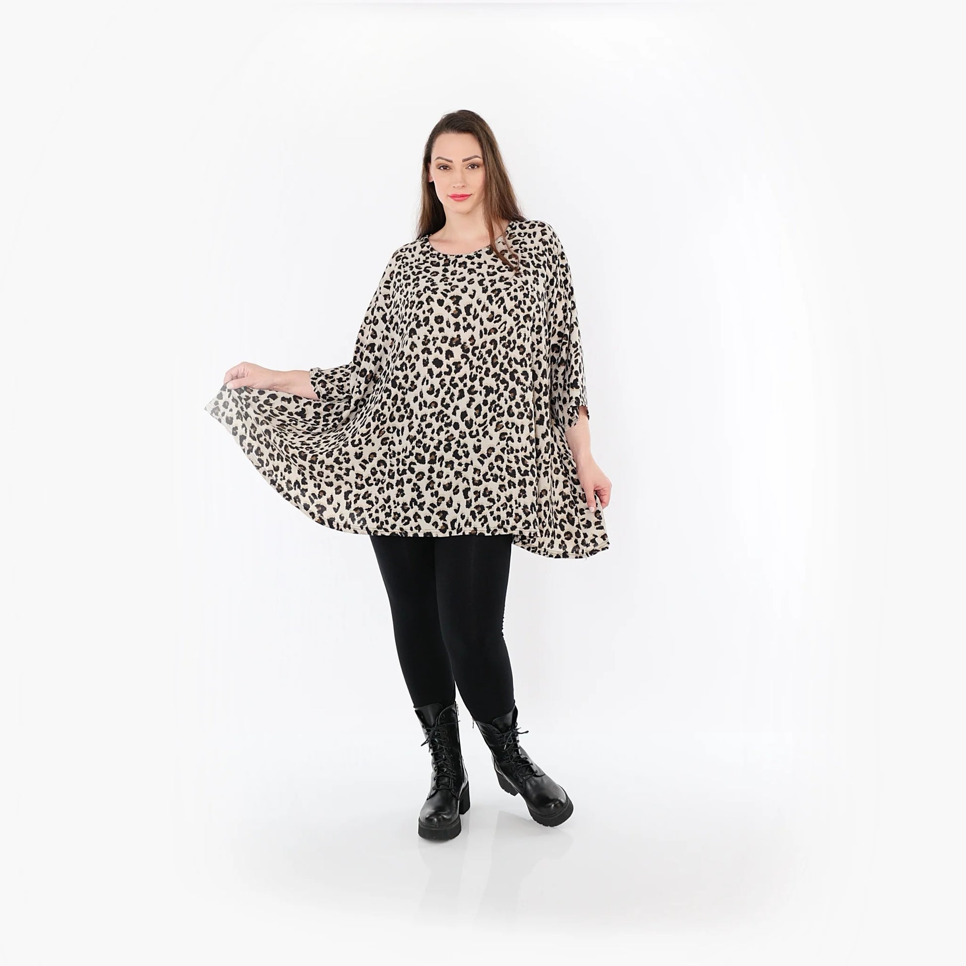  A-Form Bigshirt von AKH Fashion aus Materialmix, 1496.00593, Beige/Schwarz/Cognac, Leopard