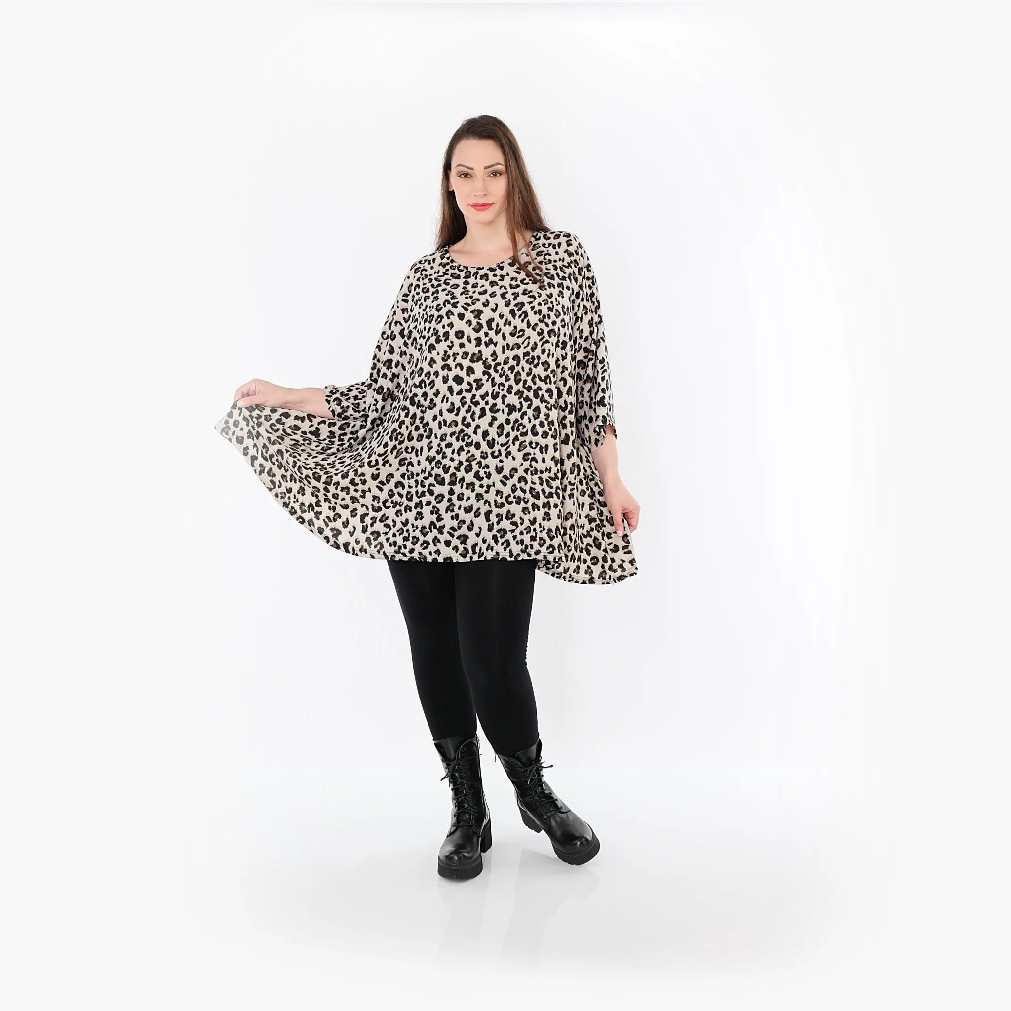  A-Form Bigshirt von AKH Fashion aus Materialmix, 1496.00593, Beige/Schwarz/Cognac, Leopard