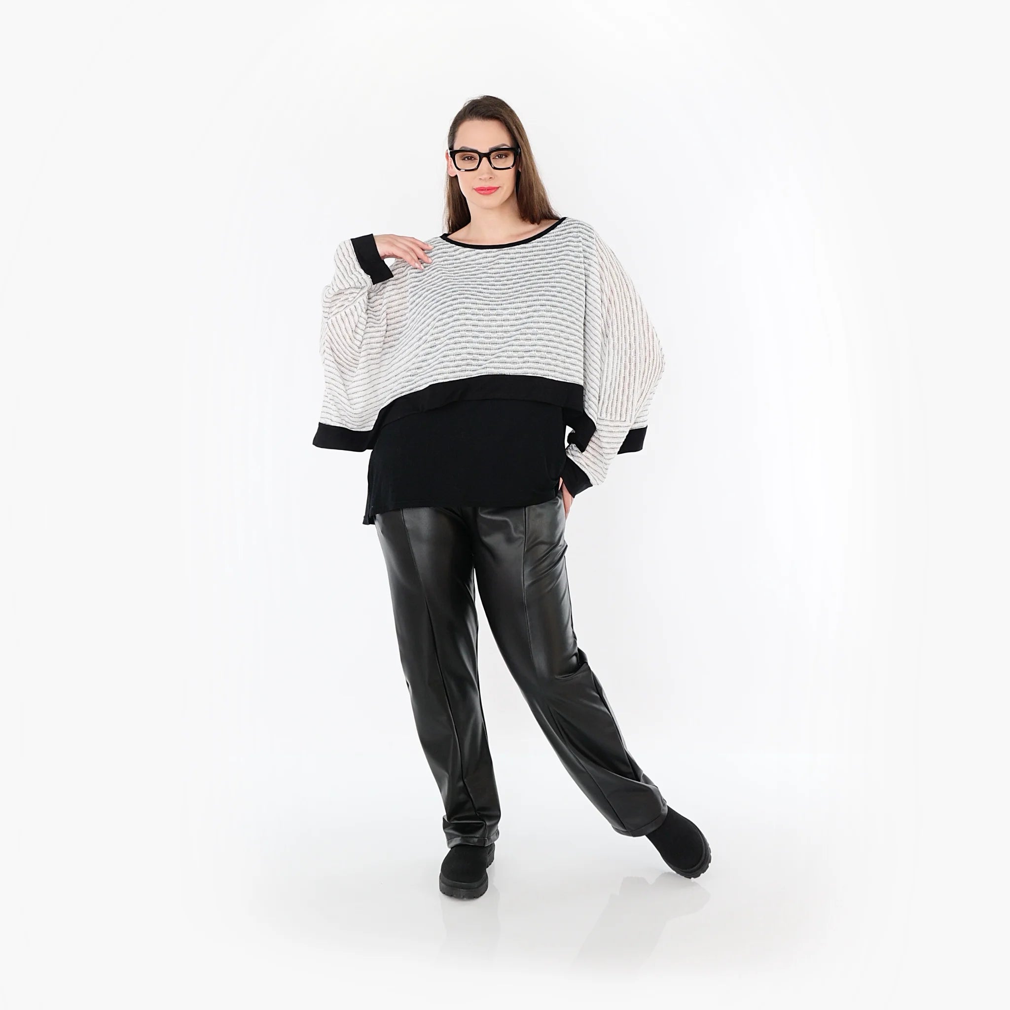  AKH Fashion Überwurf in kastiger Form, aus Baumwolle, 1498.07011, Weiß/Schwarz, Streifen