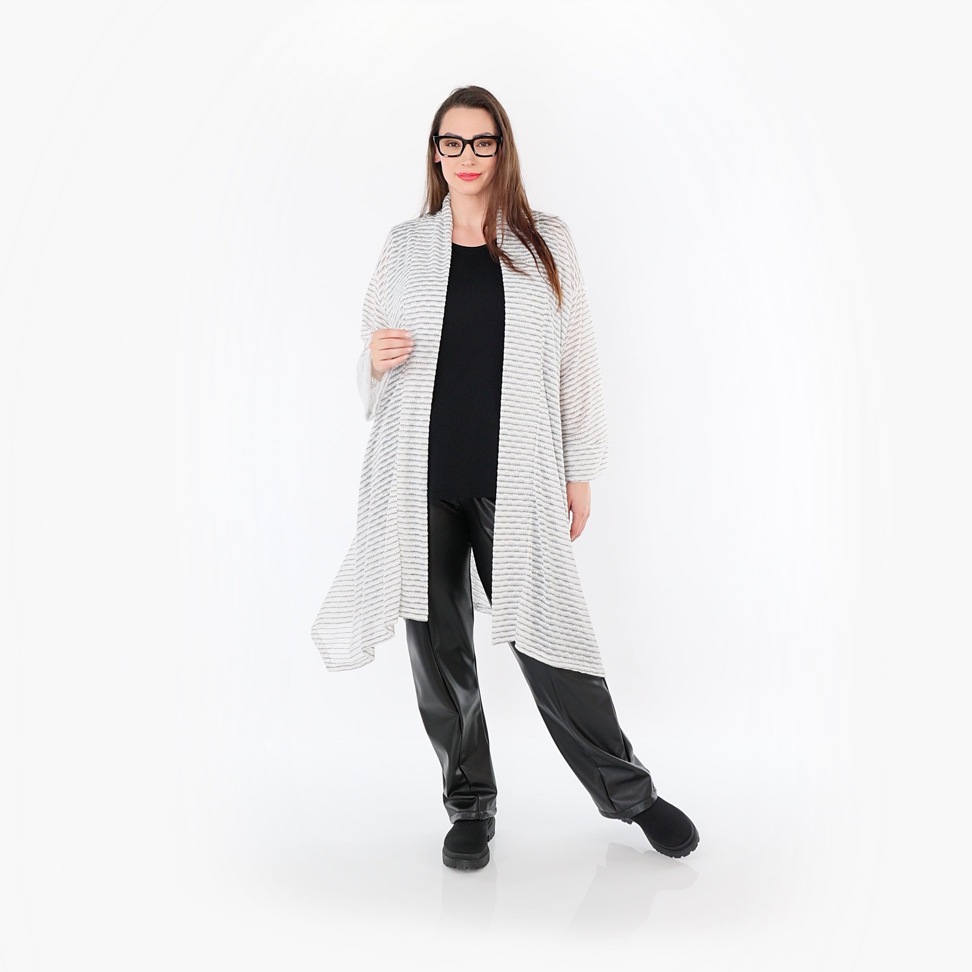  A-Form Cardigan von AKH Fashion aus Baumwolle, 1498.07040, Weiß/Schwarz, Streifen, Schick