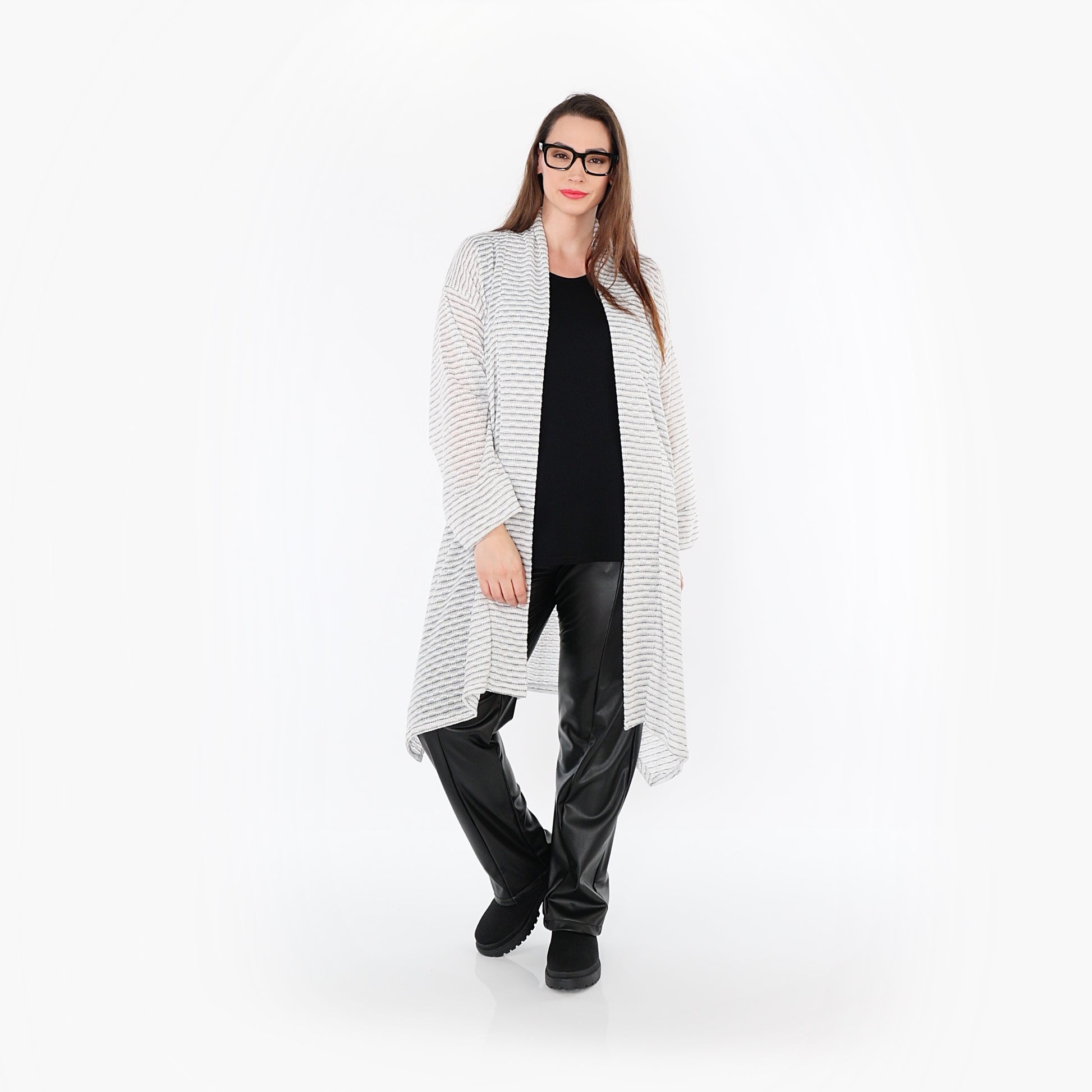  A-Form Cardigan von AKH Fashion aus Baumwolle, 1498.07040, Weiß/Schwarz, Streifen, Schick