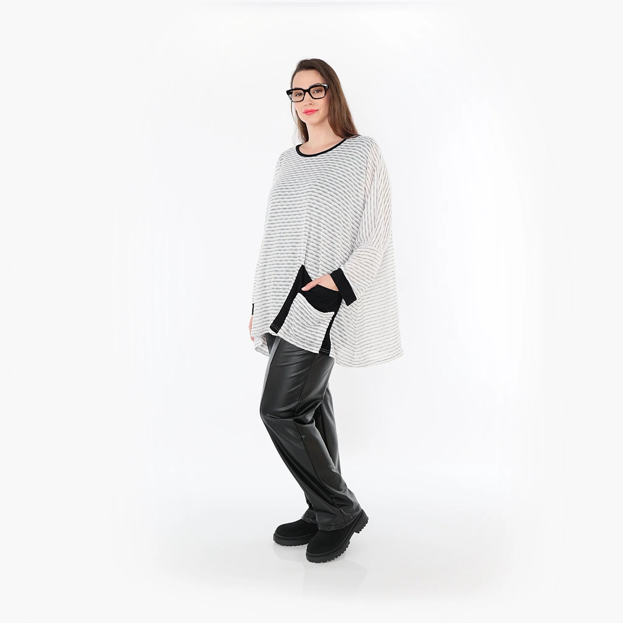  A-Form Bigshirt von AKH Fashion aus Baumwolle, 1498.07060, Weiß/Schwarz, Streifen, Schick