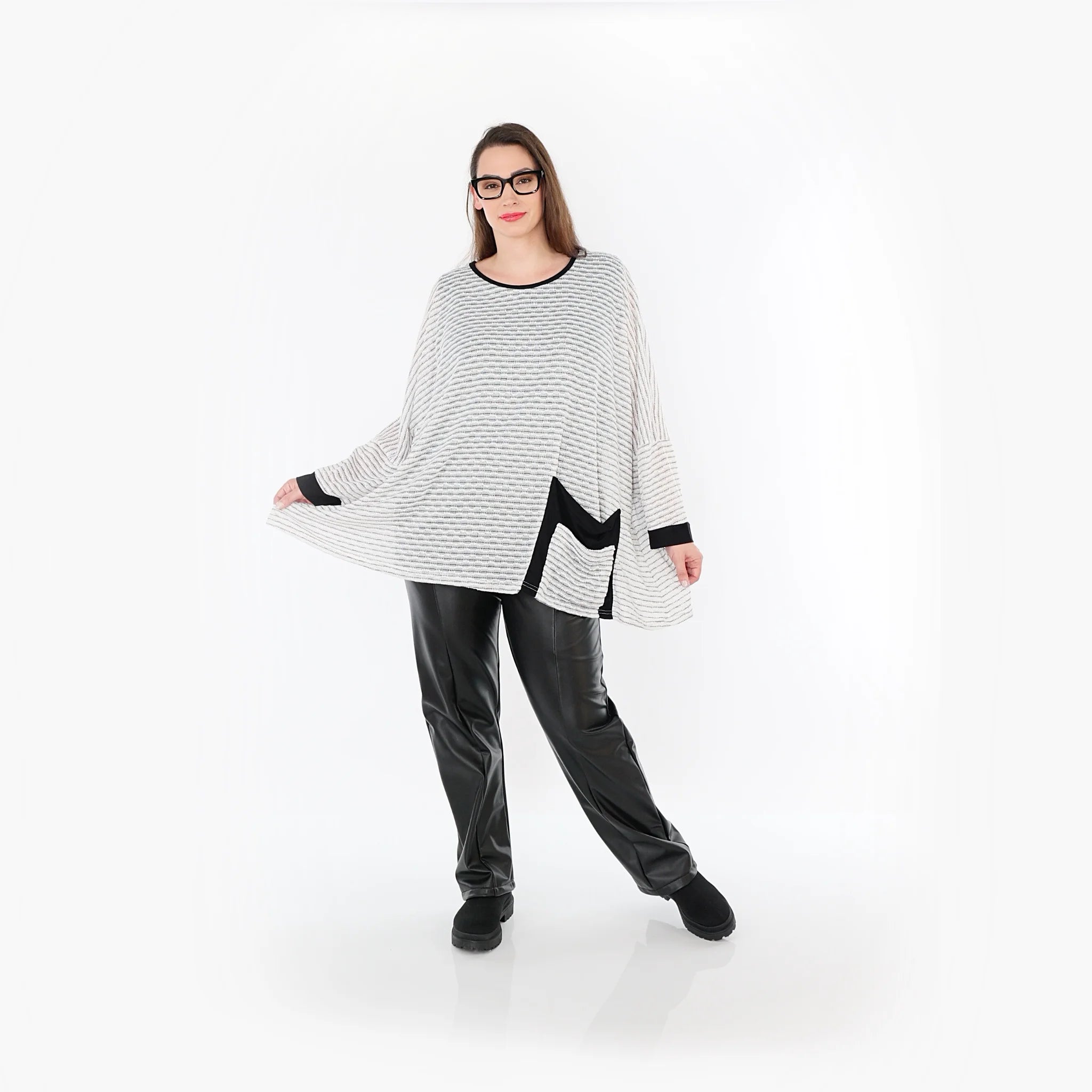  A-Form Bigshirt von AKH Fashion aus Baumwolle, 1498.07060, Weiß/Schwarz, Streifen, Schick