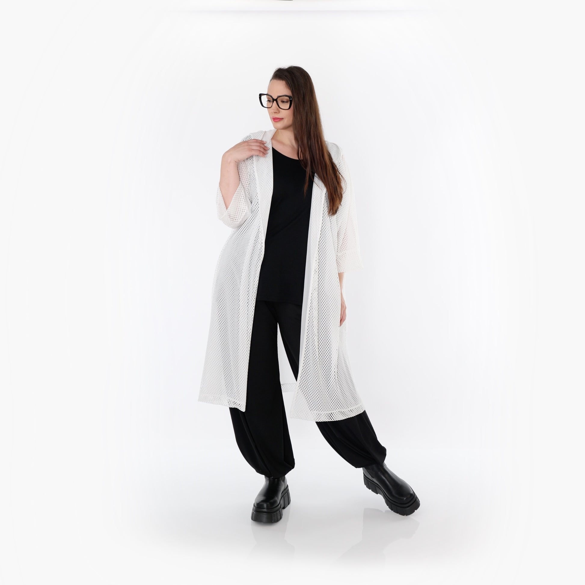  AKH Fashion Cardigan in gerader Form, aus Baumwolle, 1500.07068, Weiß, Ausgefallen, Schick