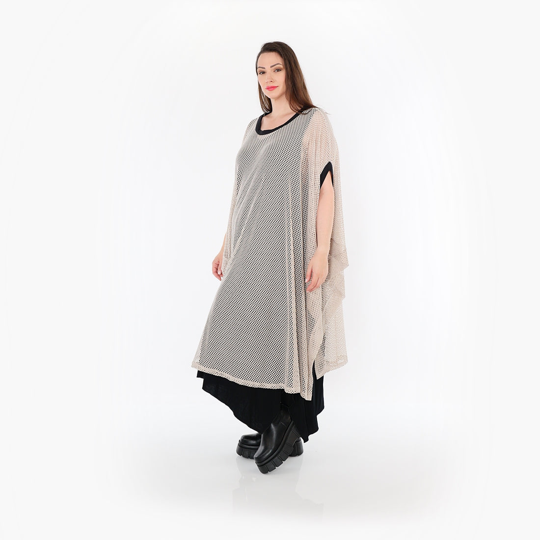  AKH Fashion Überwurf in gerader Form, aus Baumwolle, 1500.07100, Beige/Schwarz, Schick