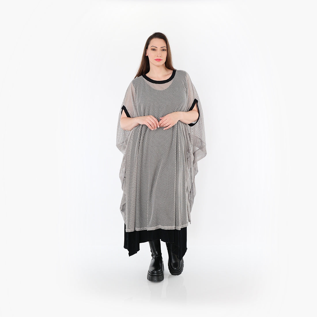  AKH Fashion Überwurf in gerader Form, aus Baumwolle, 1500.07100, Grau/Schwarz, Schick